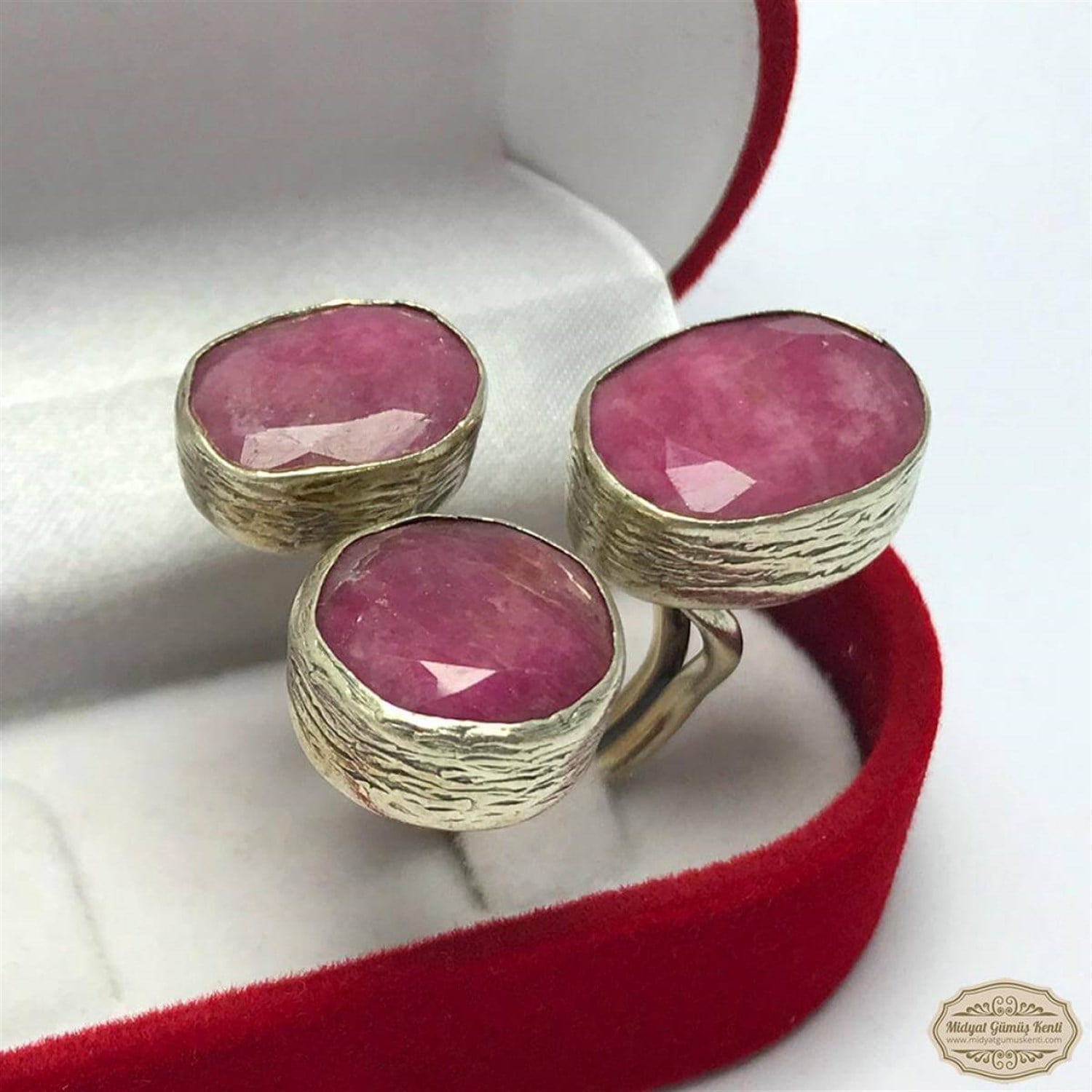 Ametist Taşlı Üçlü Model Bayan Otantik Gümüş Yüzük