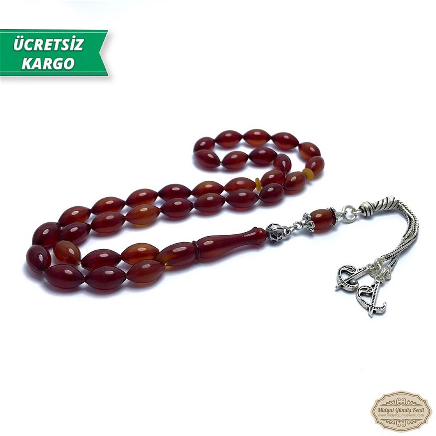 Arpa Kesim Kahverengi Hareli Sıkma Kehribar Tesbih
