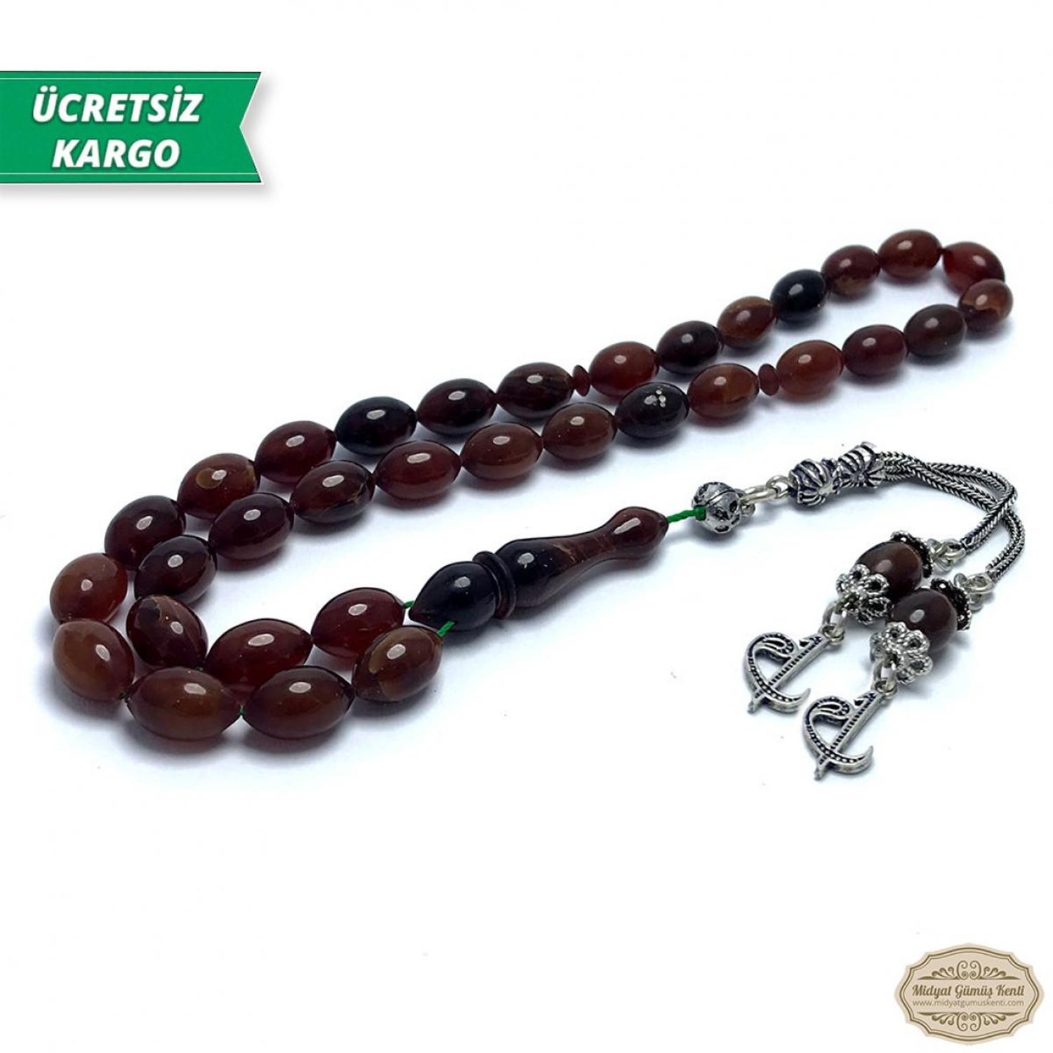 Arpa Kesim Kahverengi Hareli Sıkma Kehribar Tesbih