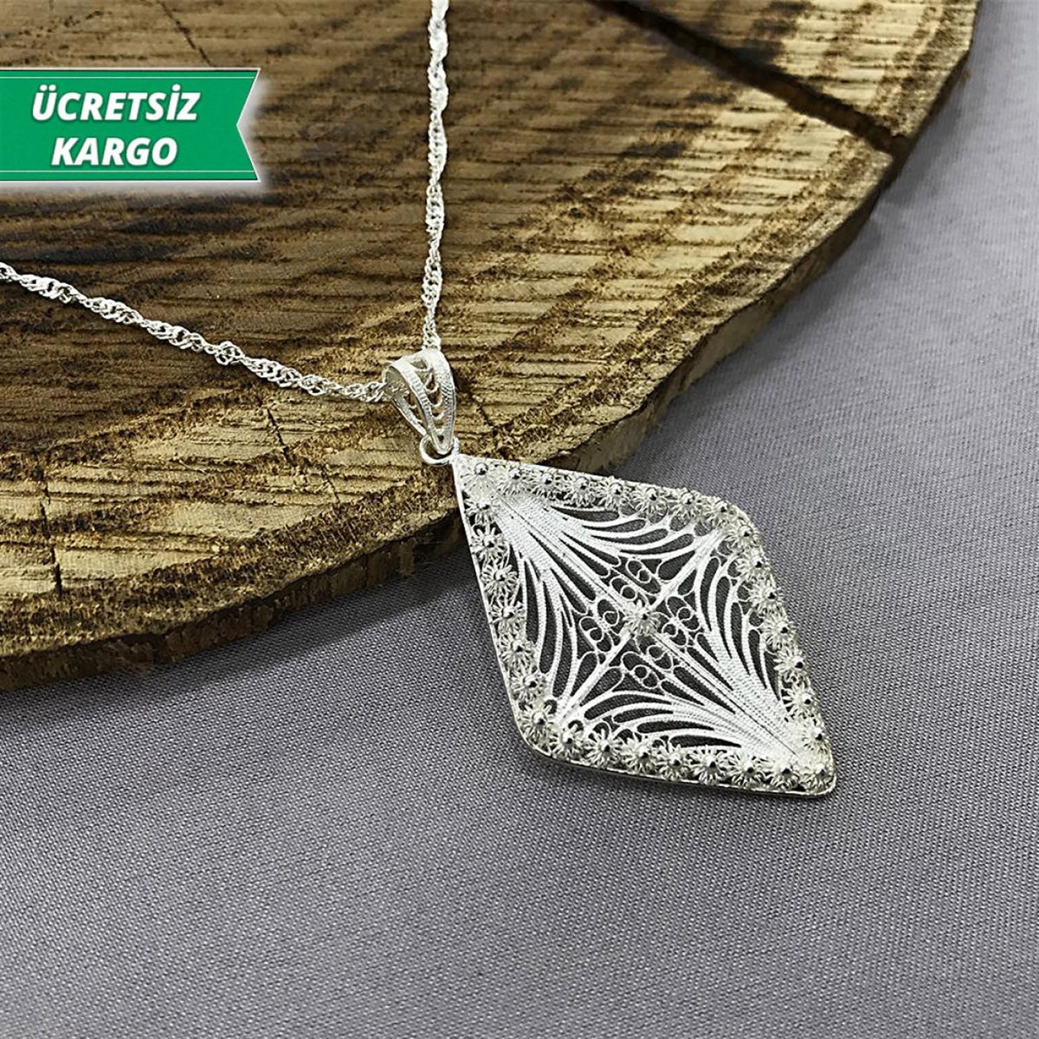 Baklava Model Midyat Yöresel Telkari Gümüş Kolye Ucu