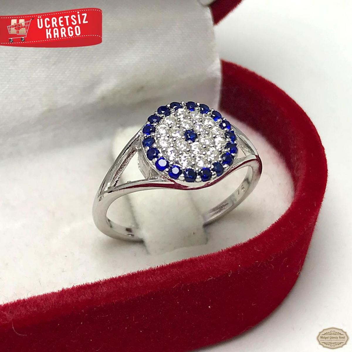 Beyaz Zirkon Ve Safir Taşlı Yuvarlak Model 925 Ayar Gümüş 