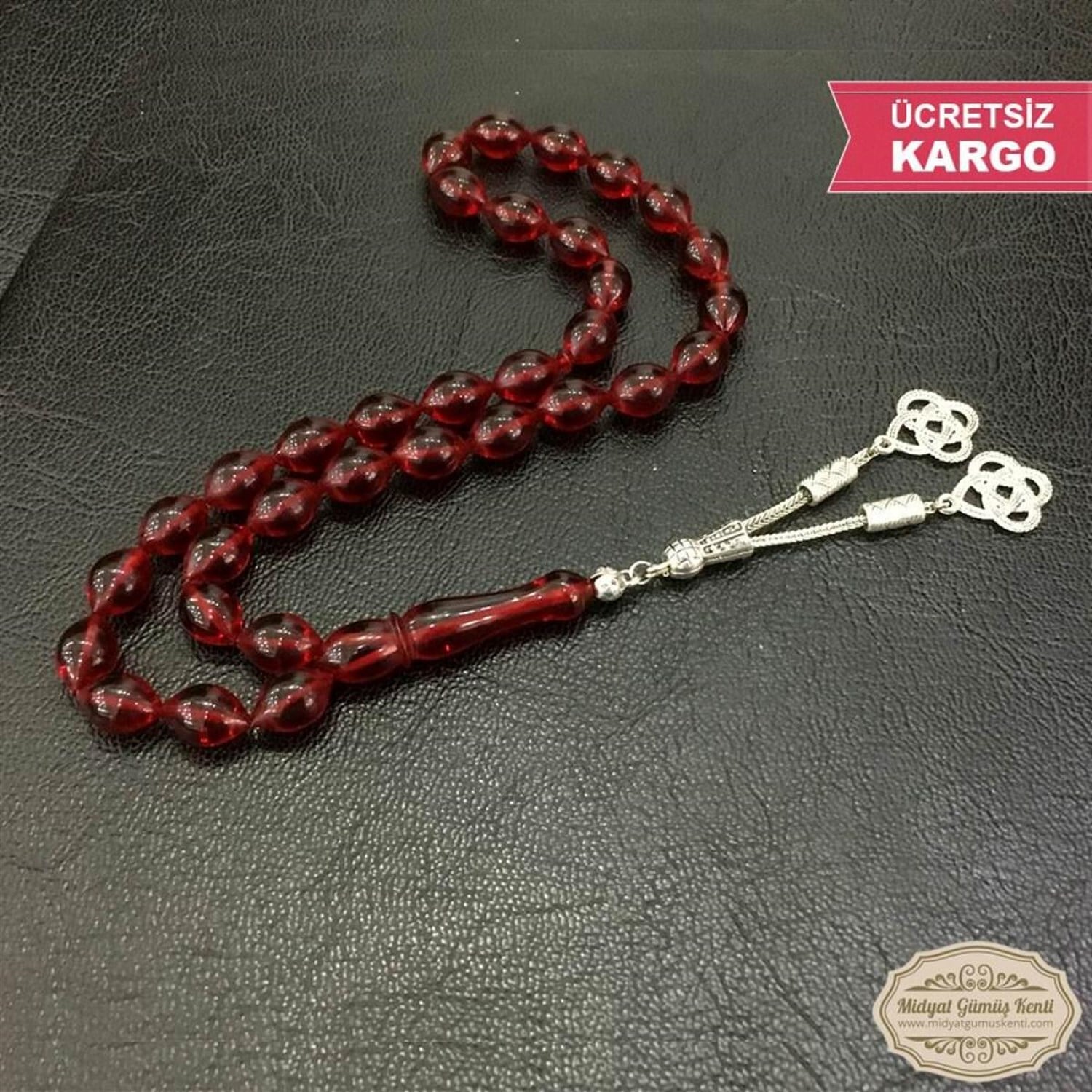 Beyzi Kesim Yonca Gümüş Püsküllü Ateş Kehribar Tesbih