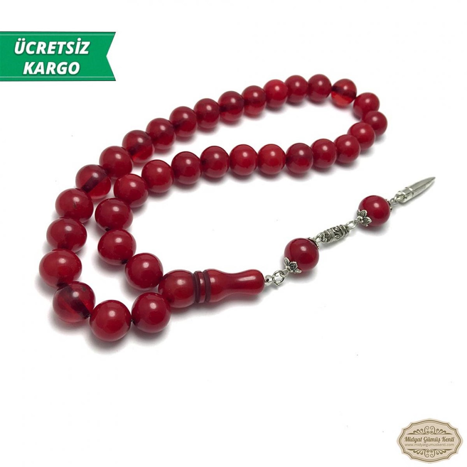 Bordo Renk Küre Kesim Toz Kehribar Tesbih