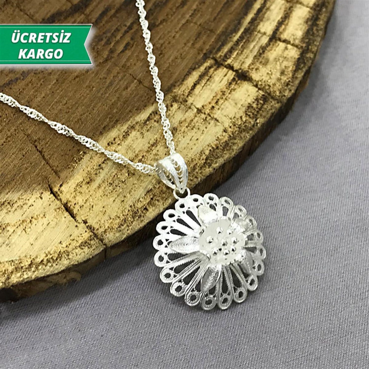Calendula Model Midyat Yöresel Telkari Gümüş Kolye Ucu