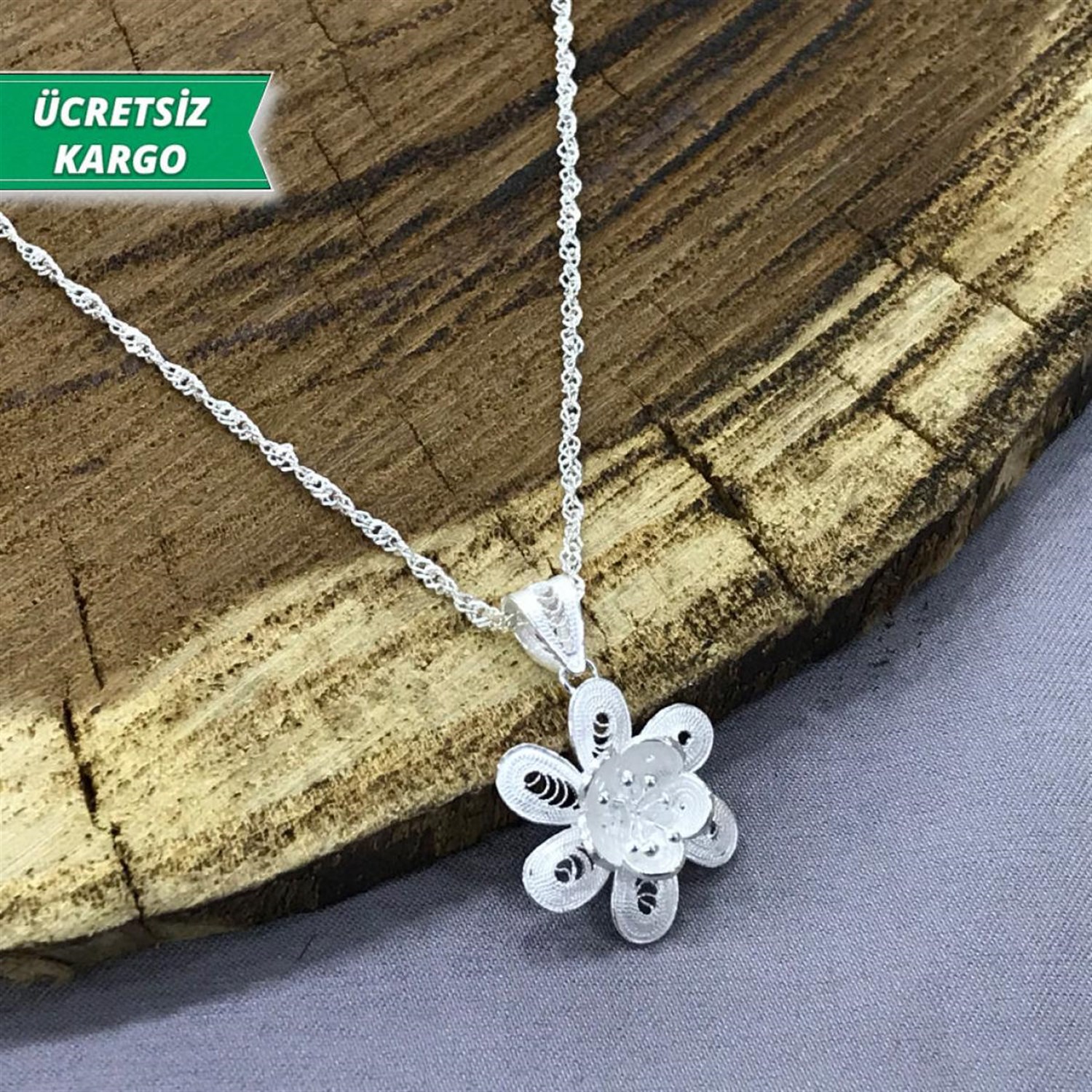 Çiçek Hasır Model Midyat Yöresel Telkari Gümüş Kolye Ucu
