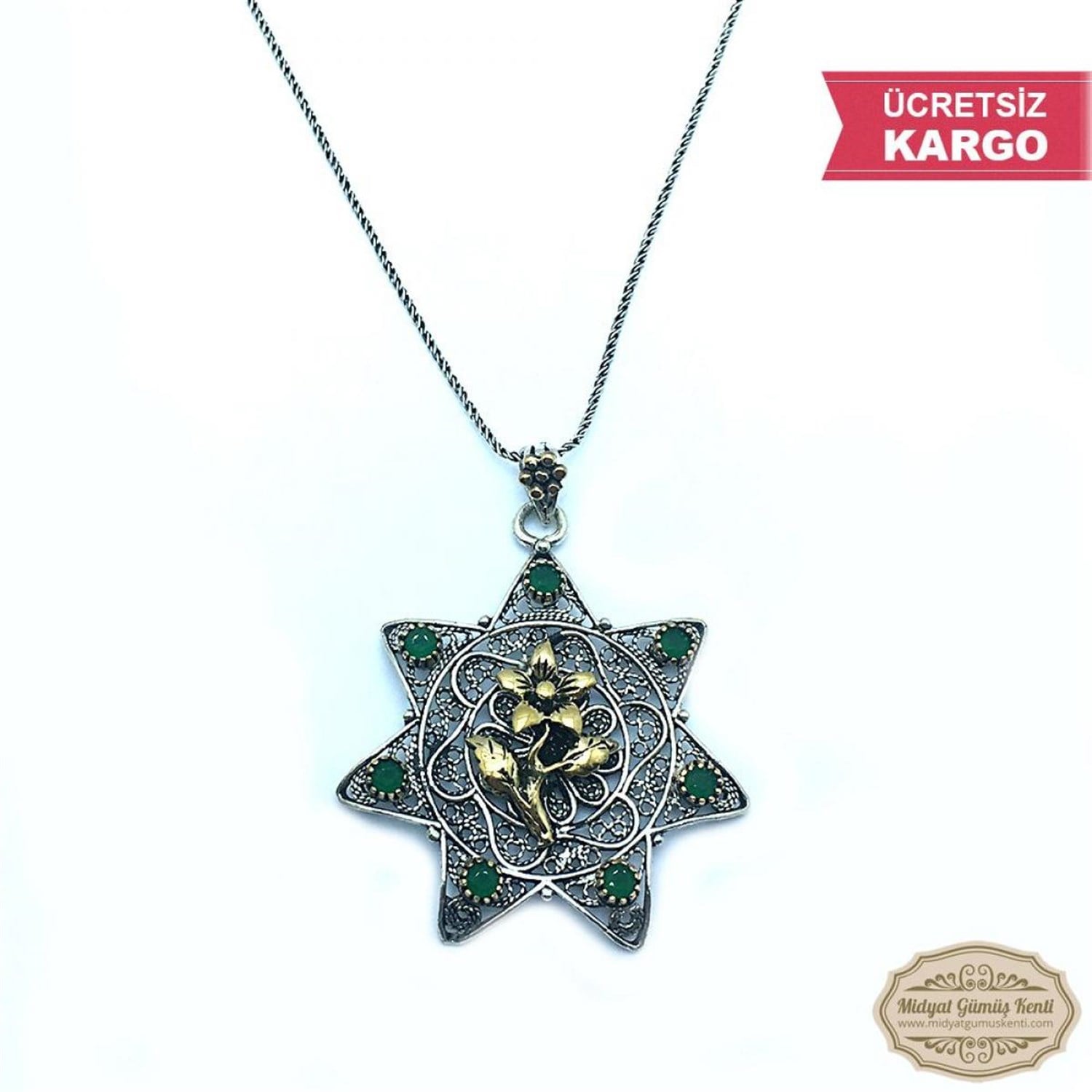 Çiçek Model Bayan Oksitli Telkari Gümüş Kolye Ucu