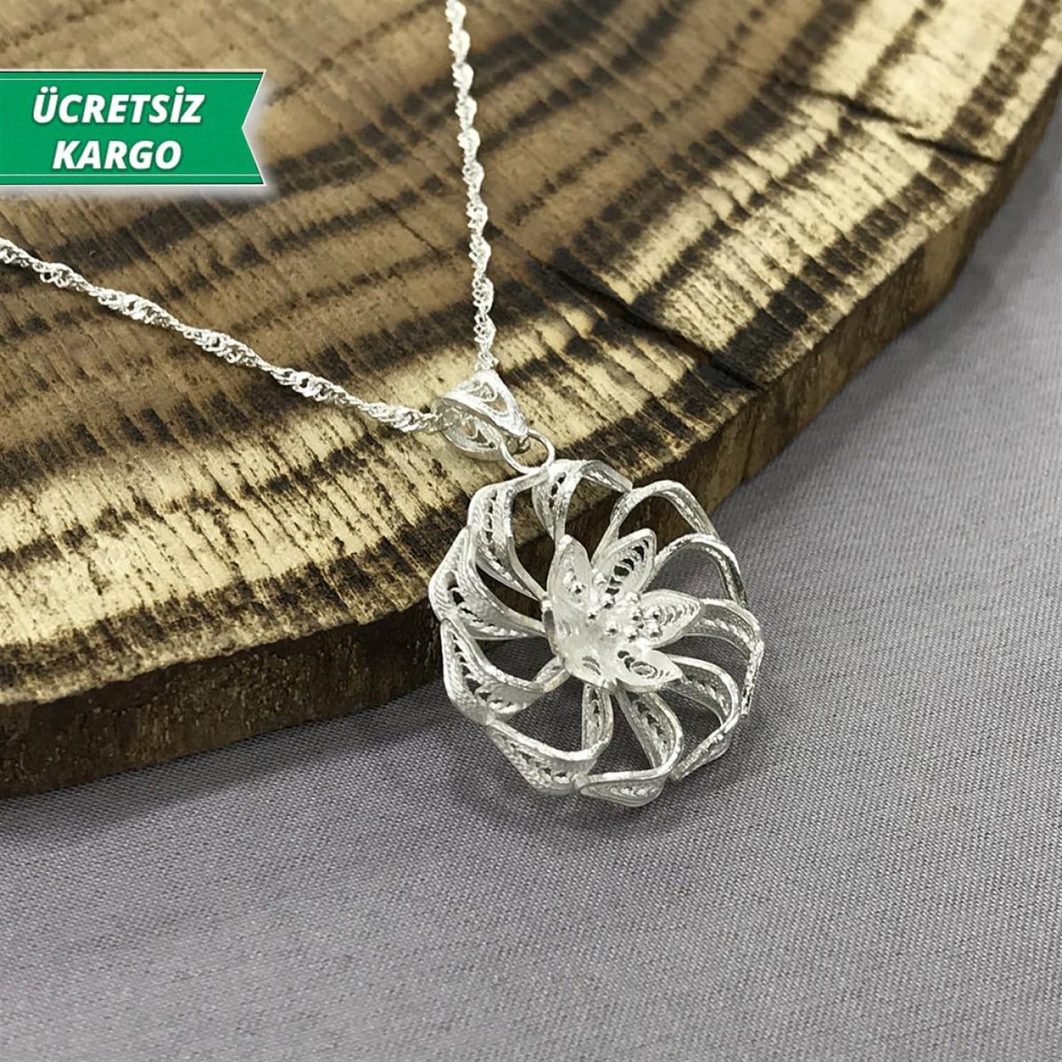 Çiçek Model Midyat Yöresel Telkari Gümüş Kolye Ucu