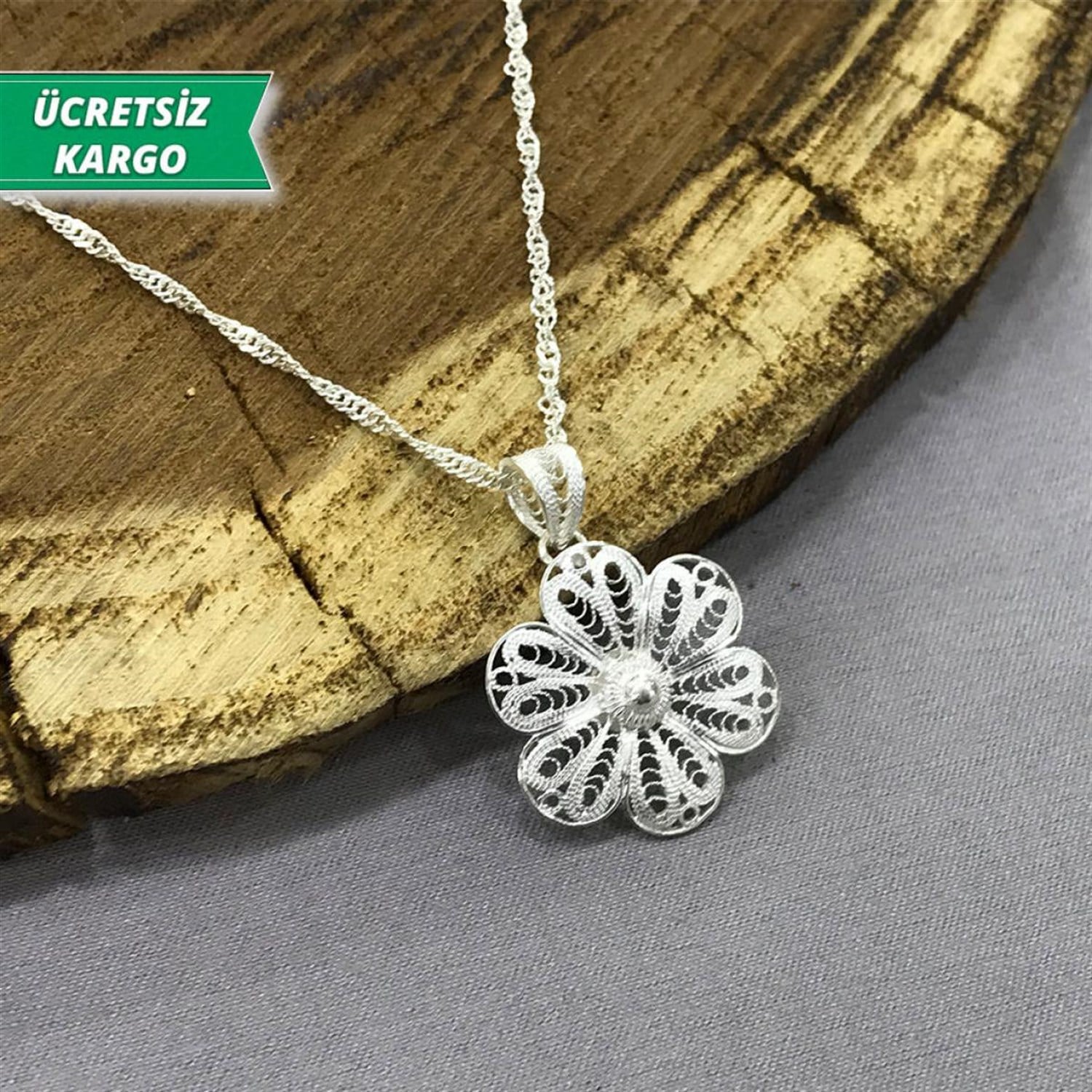 Çiçek Model Midyat Yöresel Telkari Gümüş Kolye Ucu