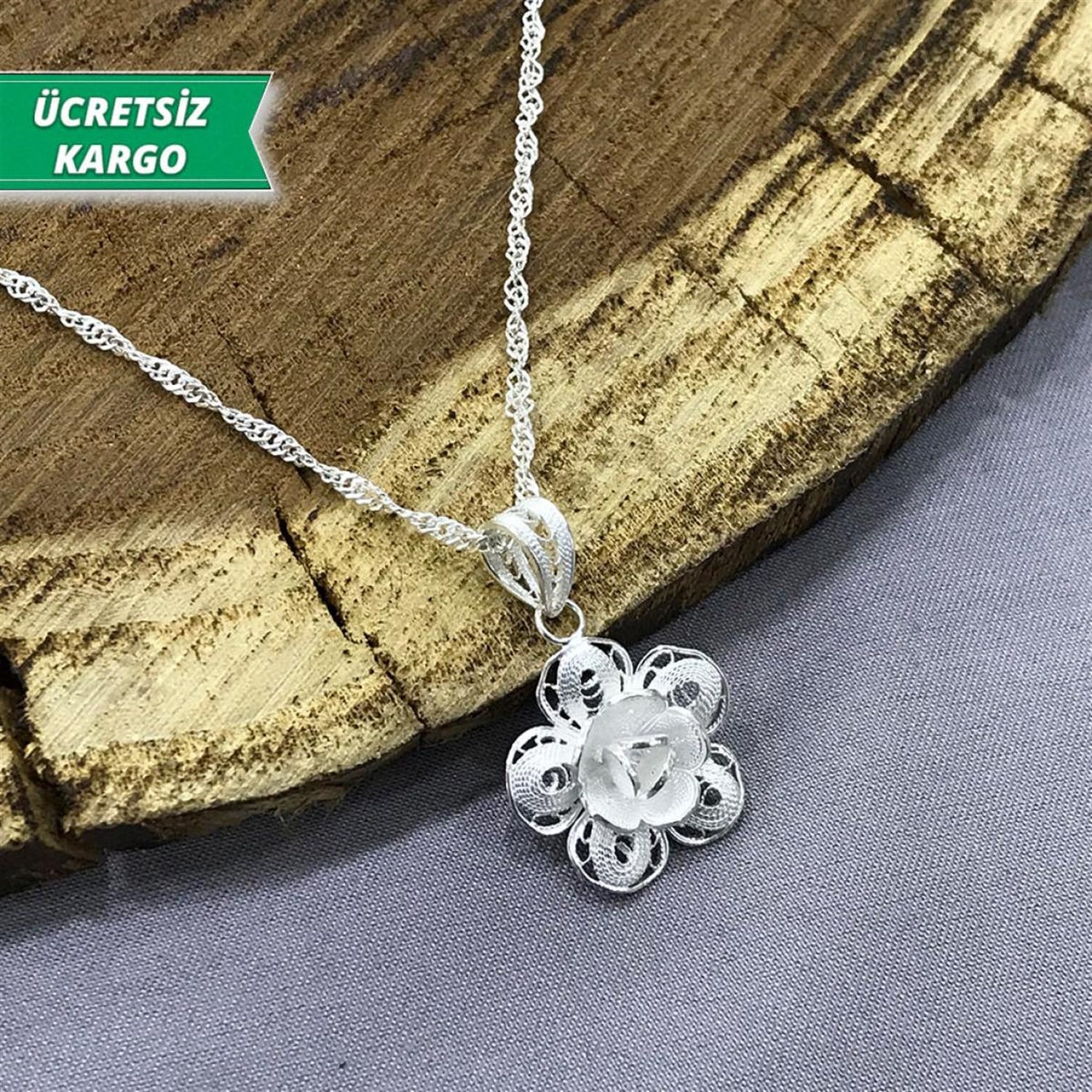 Çiçek Model Midyat Yöresel Telkari Gümüş Kolye Ucu