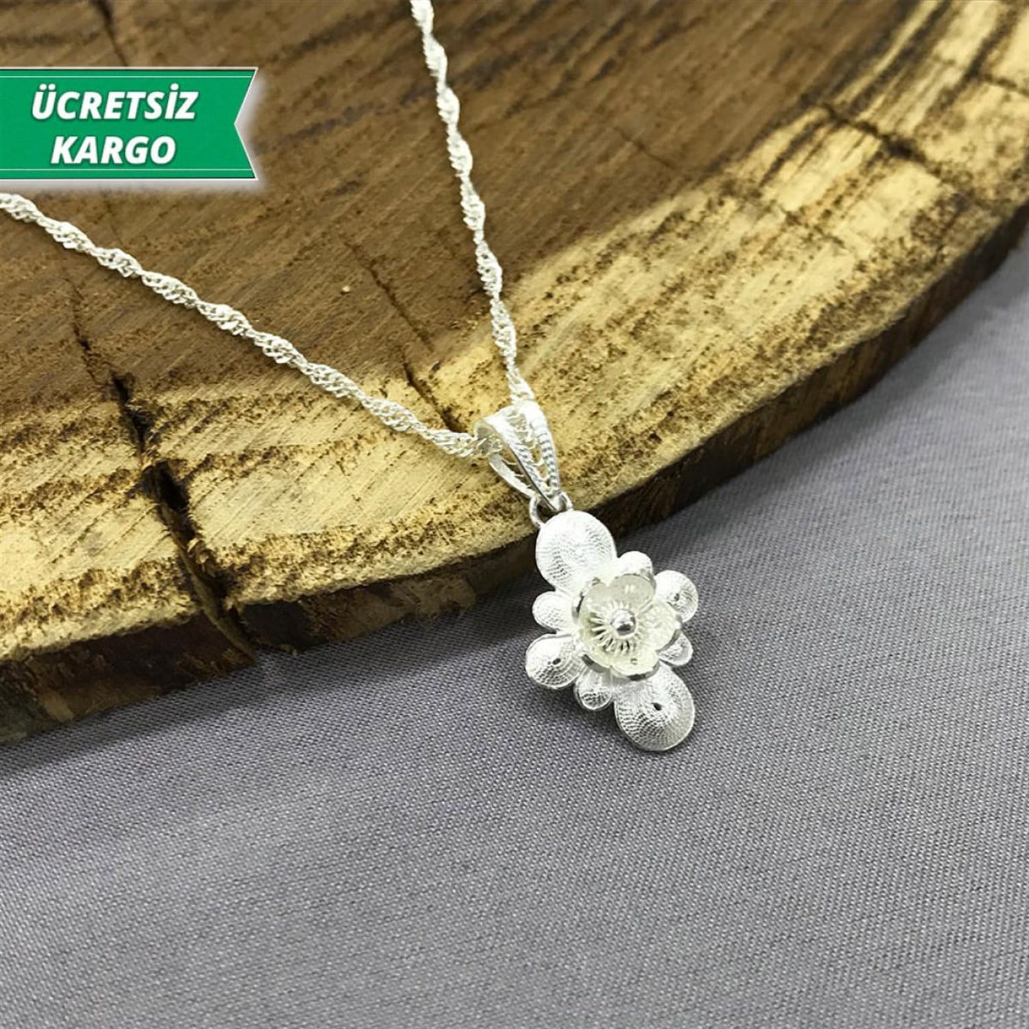 Çiçek Model Midyat Yöresel Telkari Gümüş Kolye Ucu