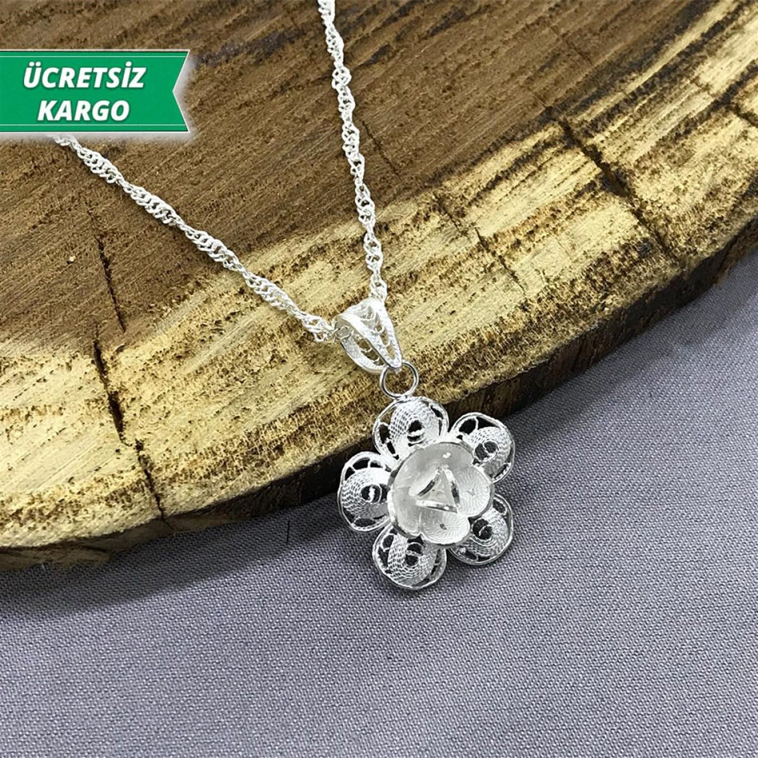 Çiçek Model Midyat Yöresel Telkari Gümüş Kolye Ucu