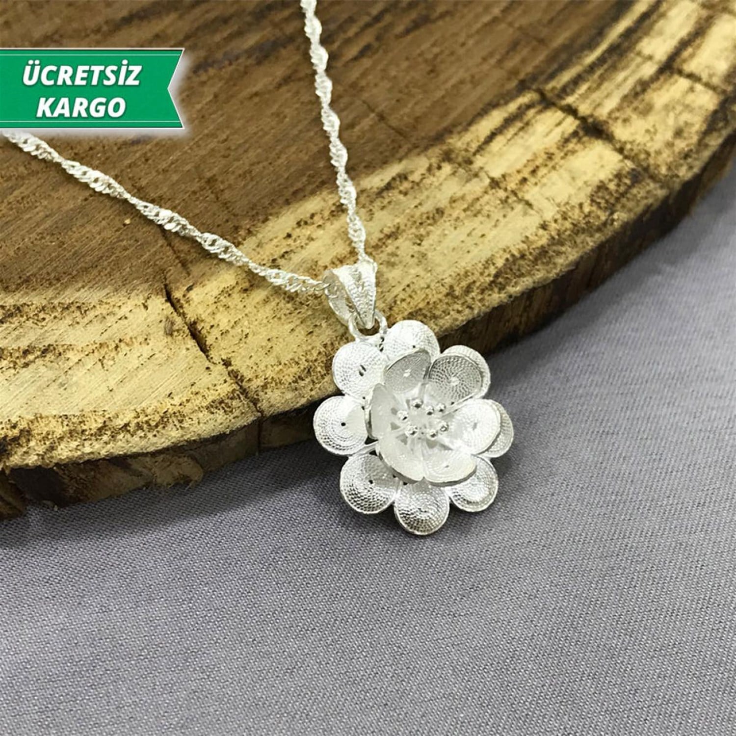 Çiçek Model Midyat Yöresel Telkari Gümüş Kolye Ucu
