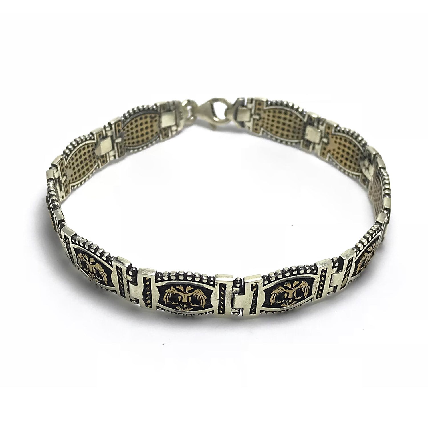 Çift Başlı Kartal Model 925 Ayar Mineli Erkek Gümüş Bileklik