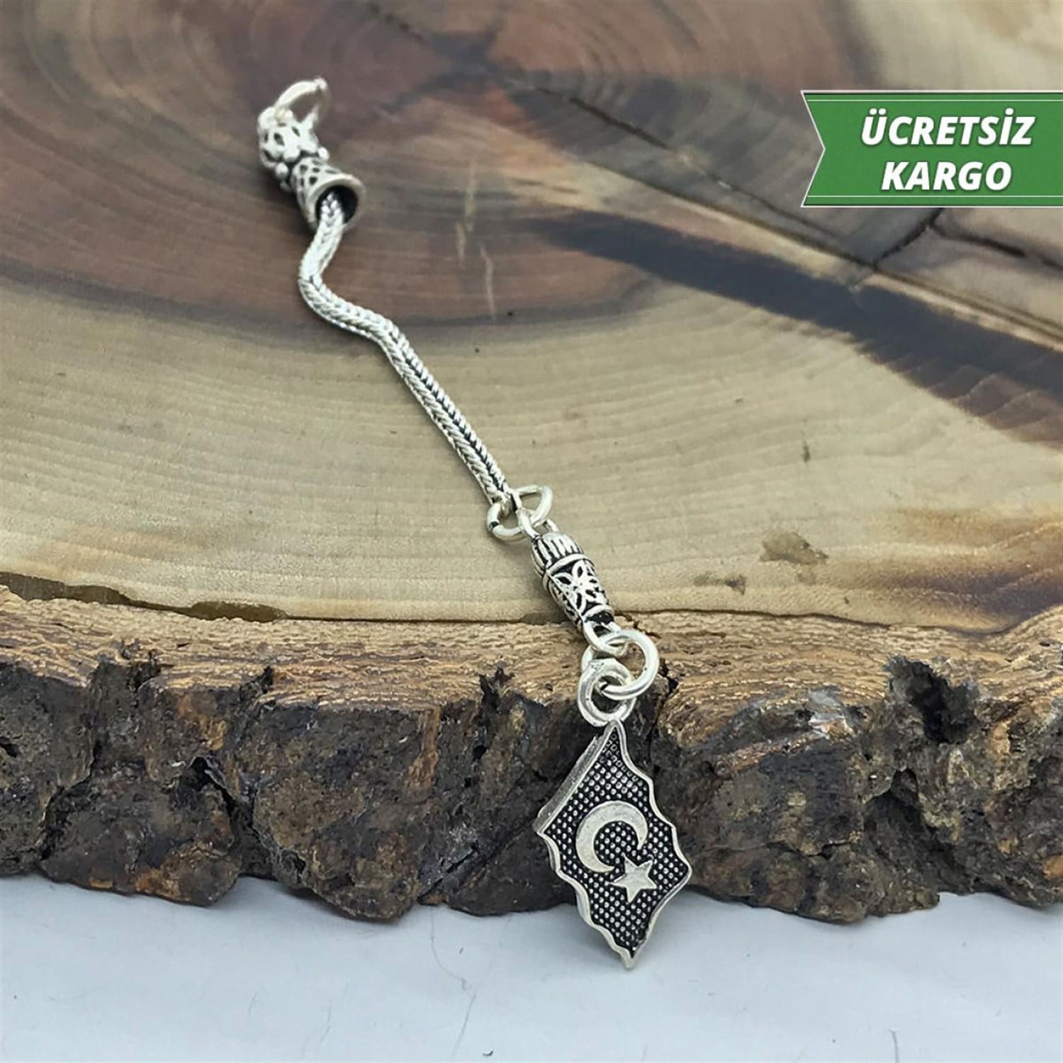 Dalgalı Bayrak Tekli 925 Ayar Gümüş Tesbih Püskülü