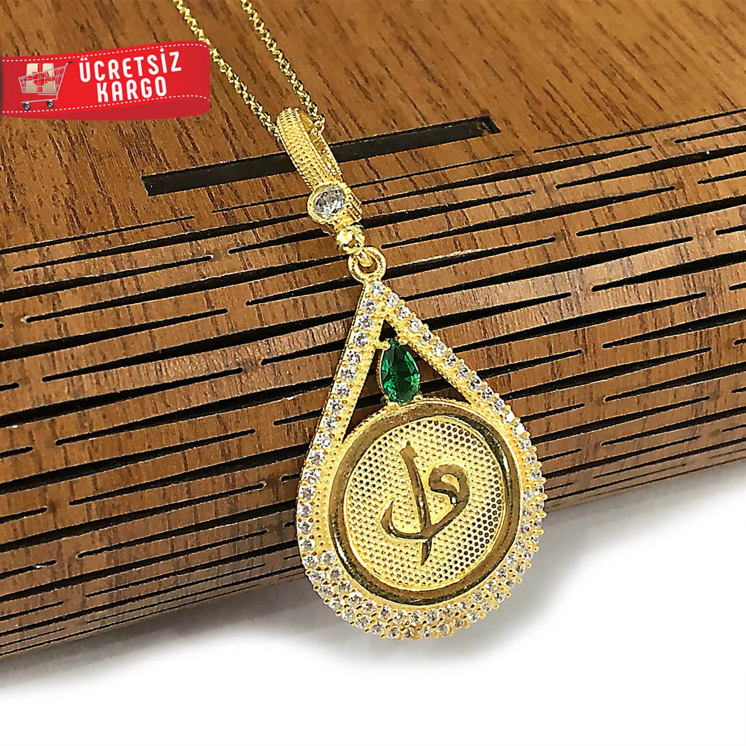 Damla Elif Vav Tasarım Altın Yaldızlı Gümüş Kolye