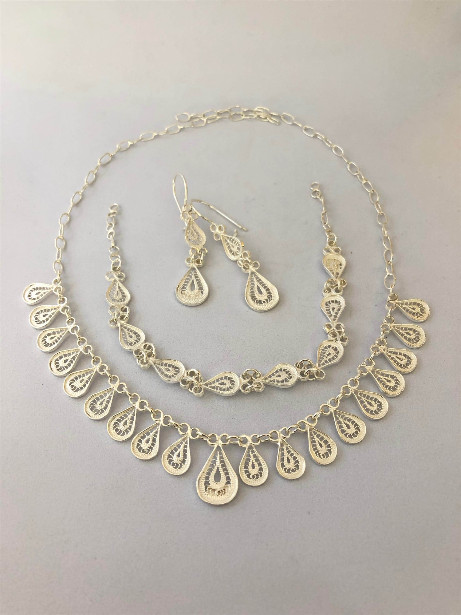Damla Model 950 Ayar Telkari Bayan Gümüş Set