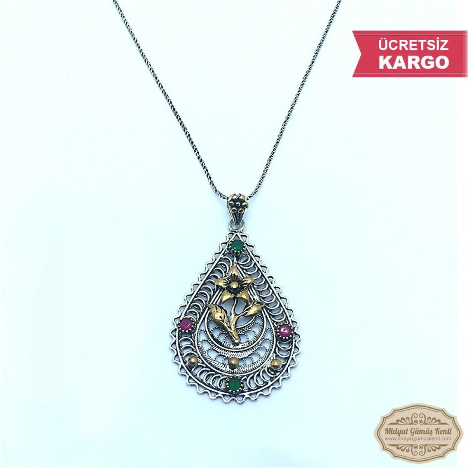 Damla Model Bayan Oksitli Telkari Gümüş Kolye Ucu