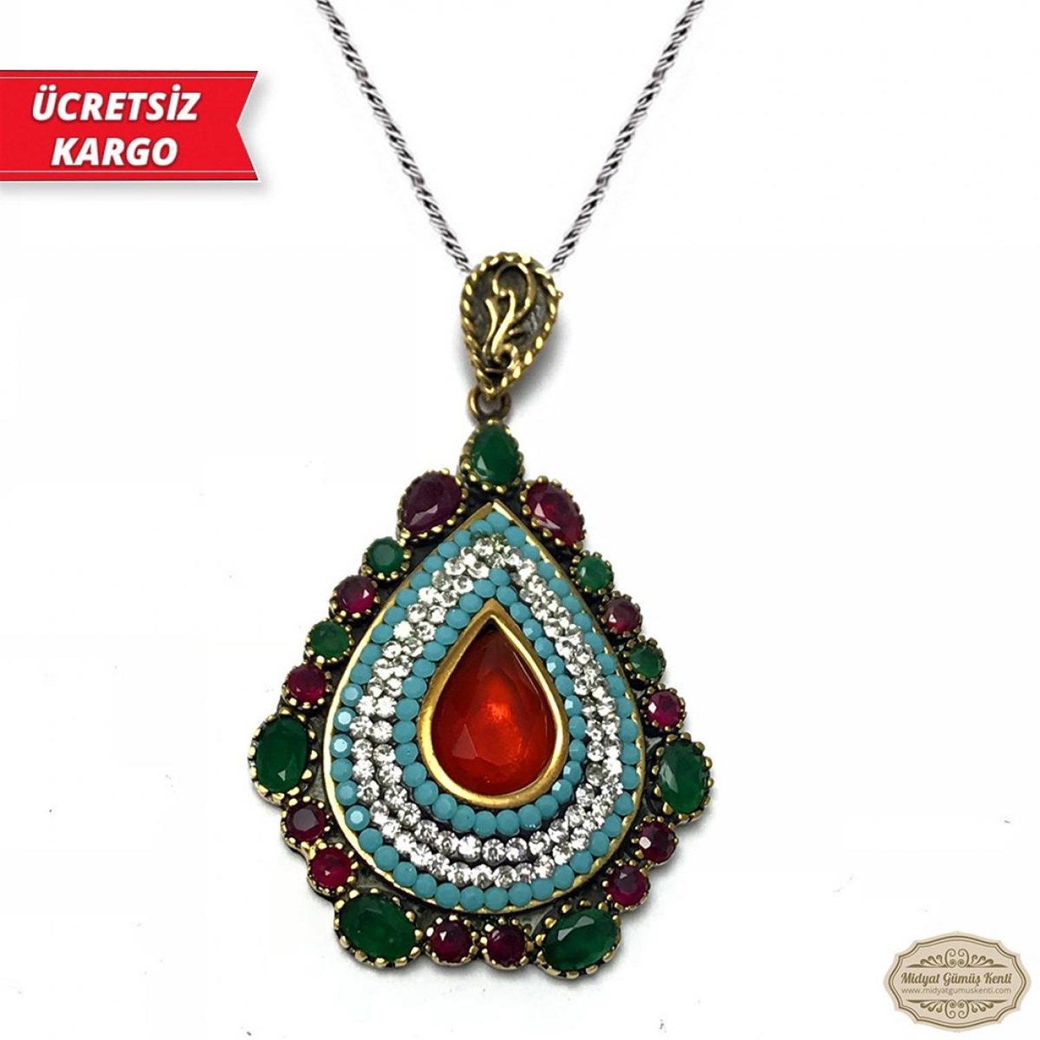 Damla Model Midyat Yöresel Otantik Gümüş Kolye Ucu