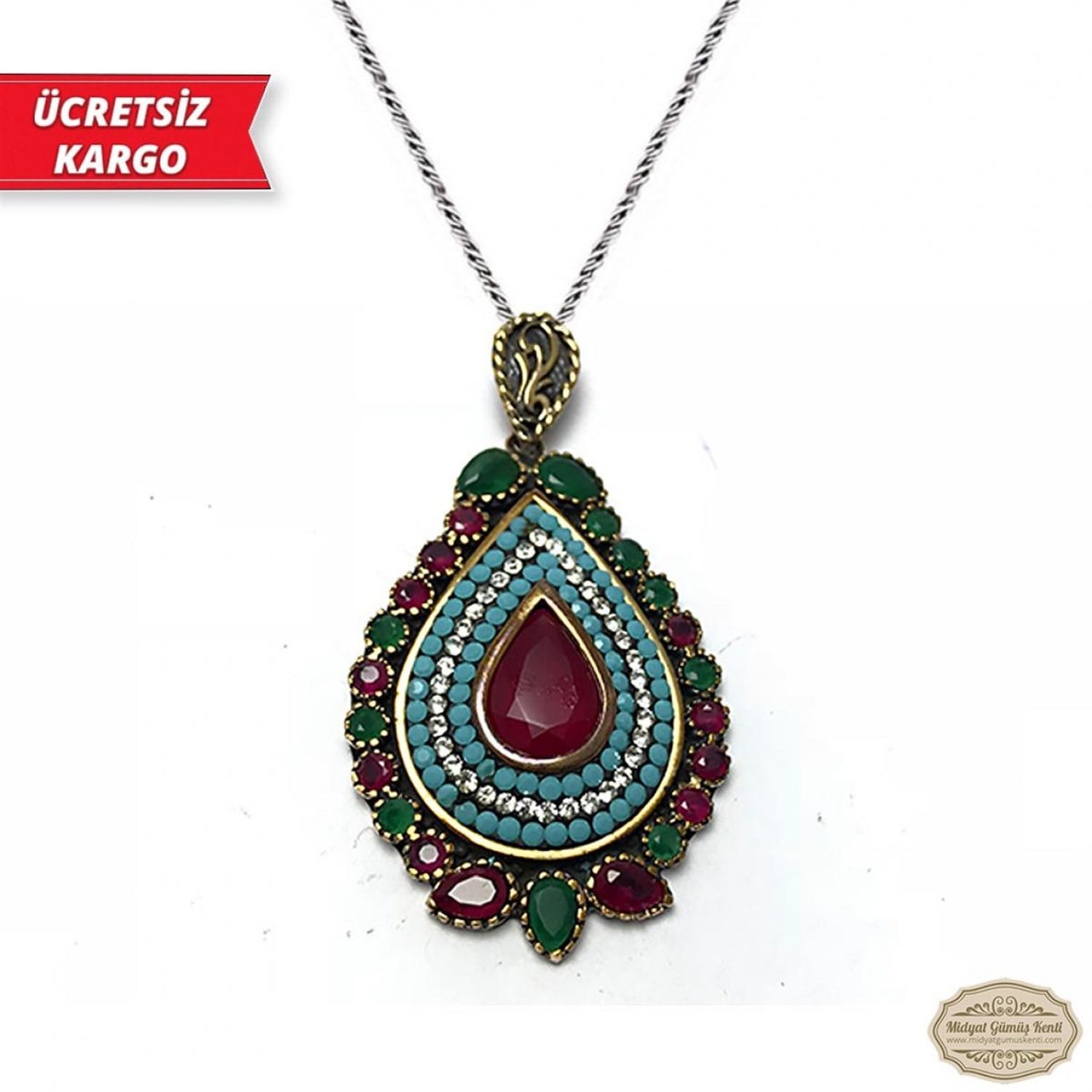 Damla Model Midyat Yöresel Otantik Gümüş Kolye Ucu