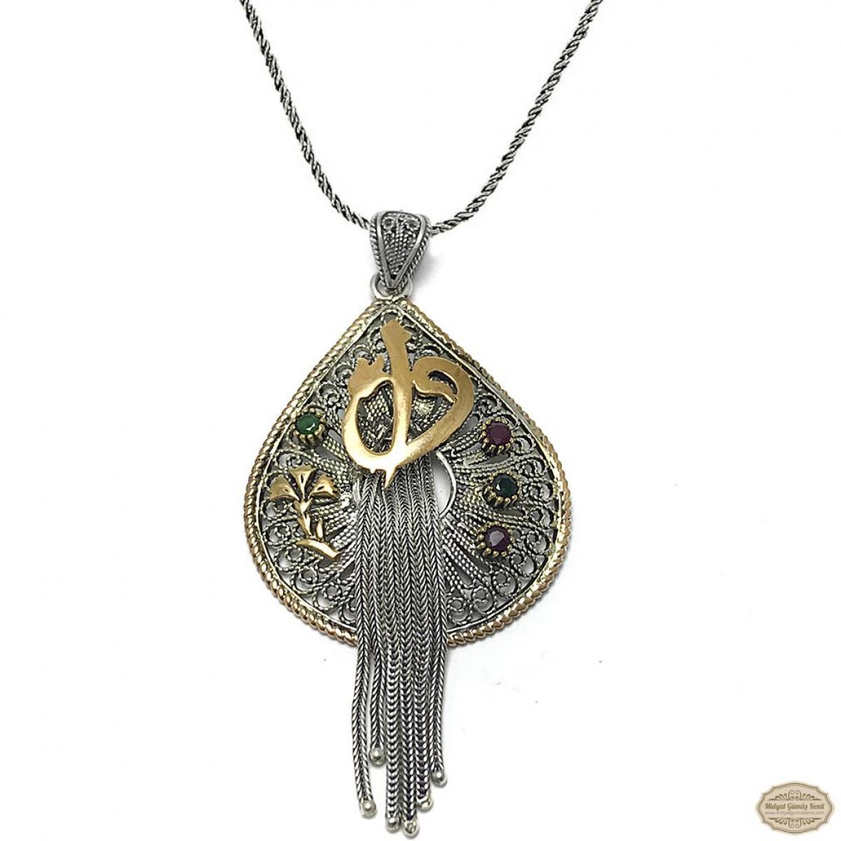 Elif Vav İşlemeli Püsküllü Oksitli Telkari Gümüş Kolye