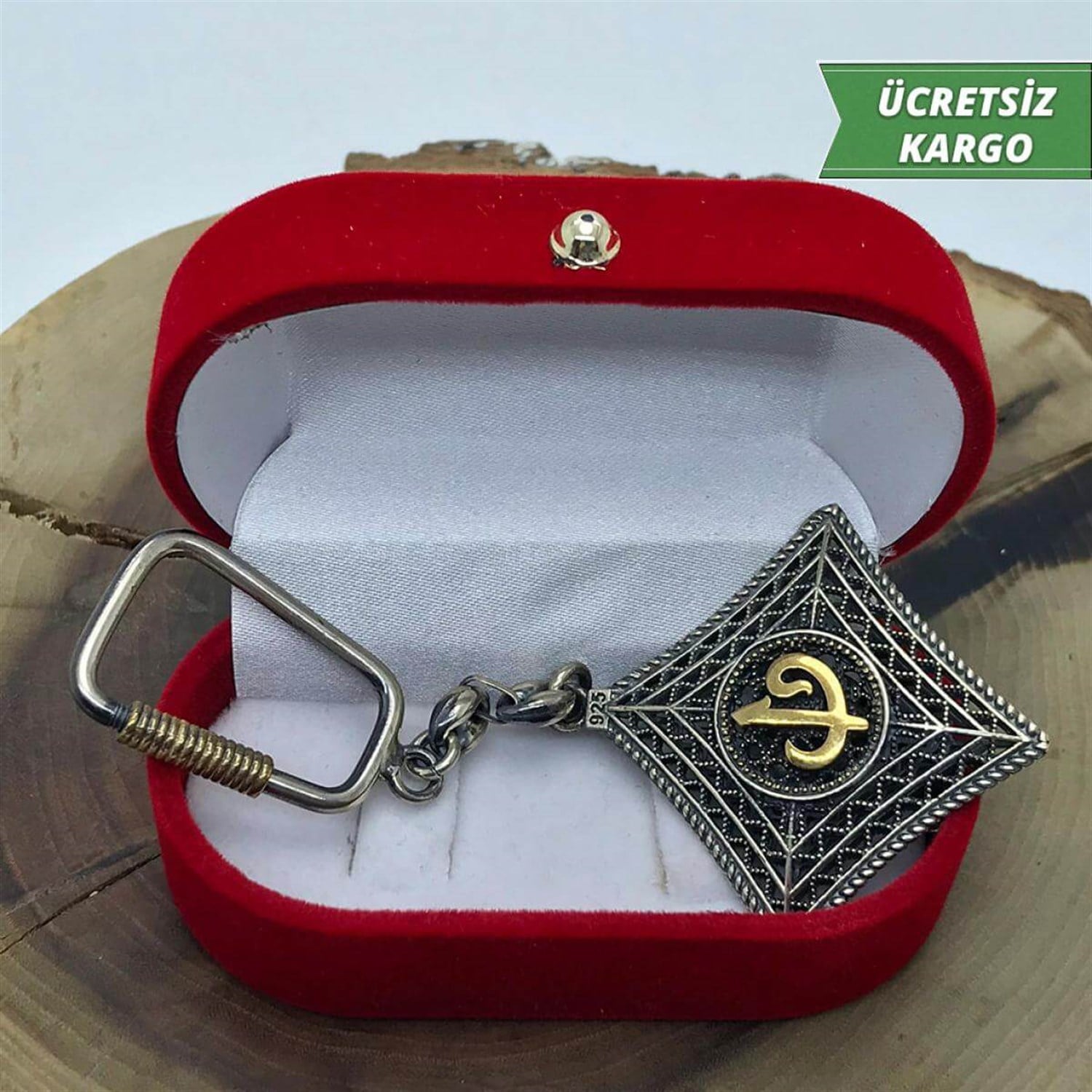 Elif Vav İşlemeli Telkari Gümüş Anahtarlık