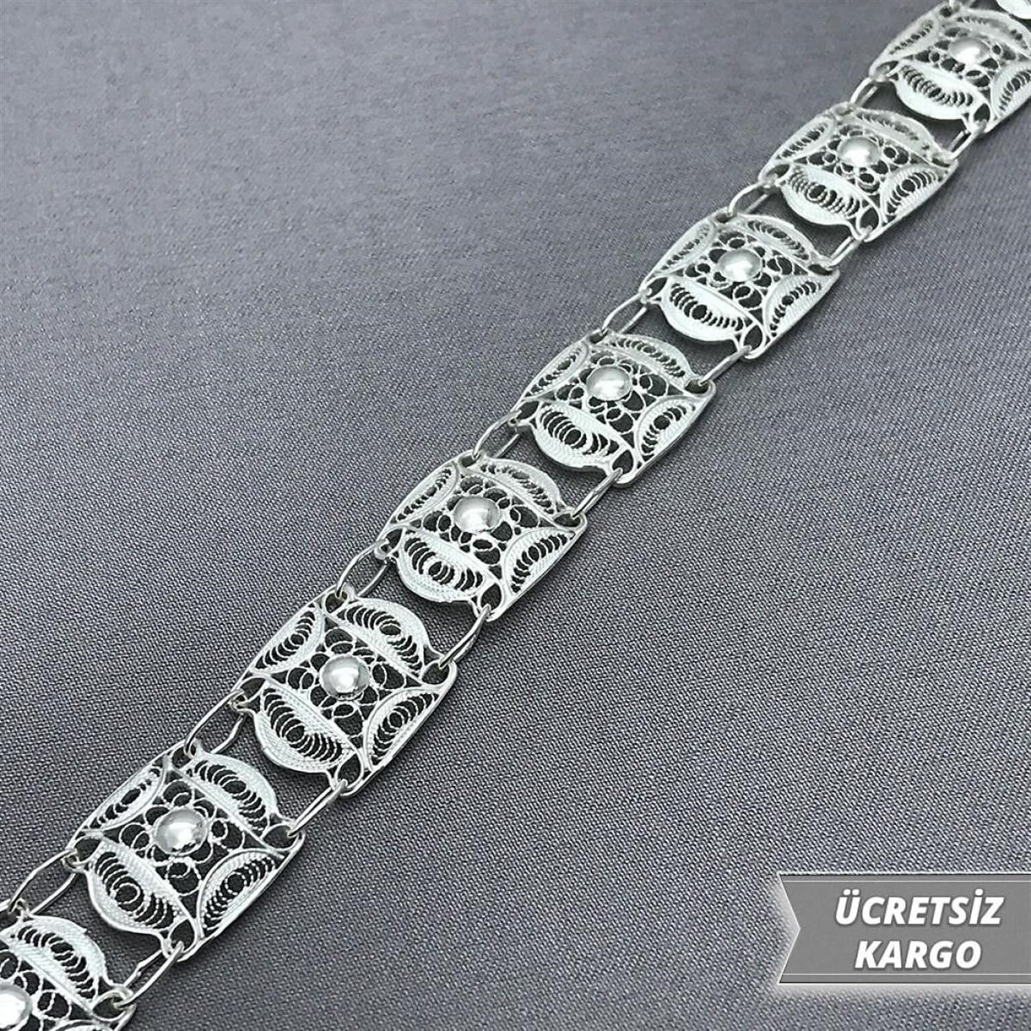 Elips Model 925 Ayar Midyat Telkari Yöresel Gümüş Bayan Bileklik