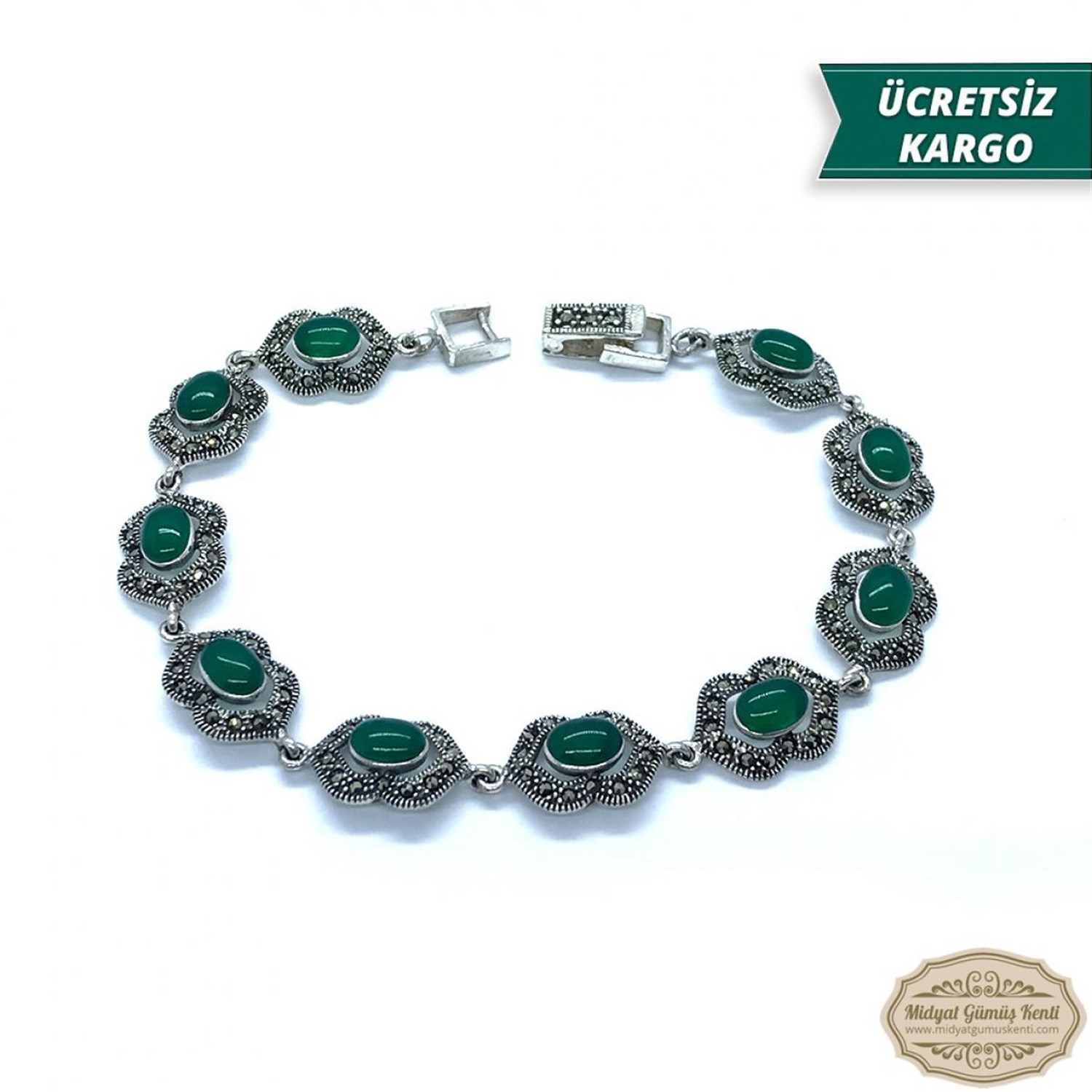 Elips Model Akik Taşlı 925 Ayar Bayan Gümüş Bileklik