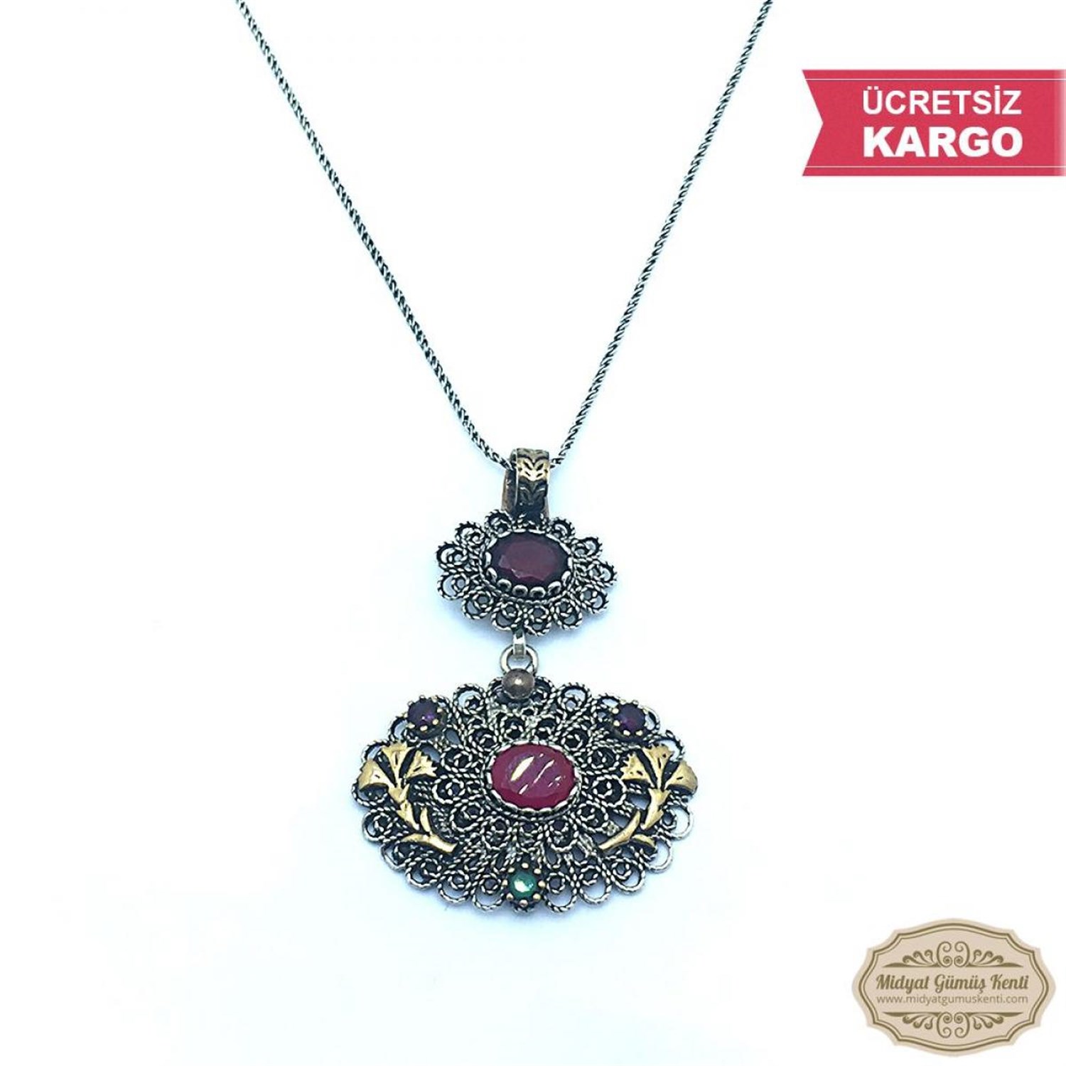 Elips Model Bayan Oksitli Telkari Gümüş Kolye Ucu