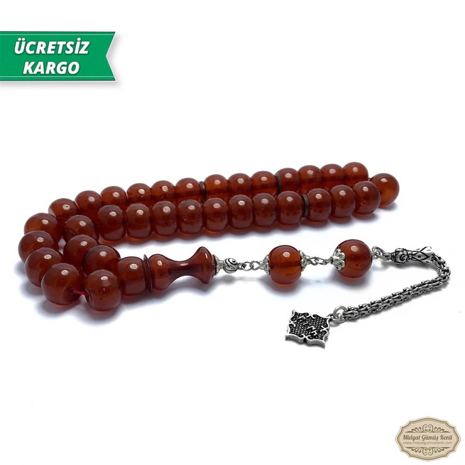Fıçı Kesim Kahverengi Sıkma Kehribar Tesbih