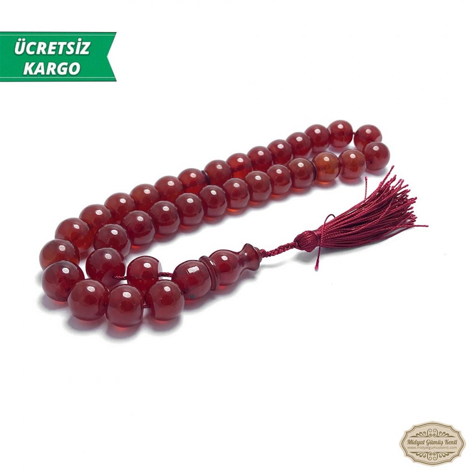 Fıçı Kesim Koyu Kahverengi Renkte Sıkma Kehribar Tesbih 