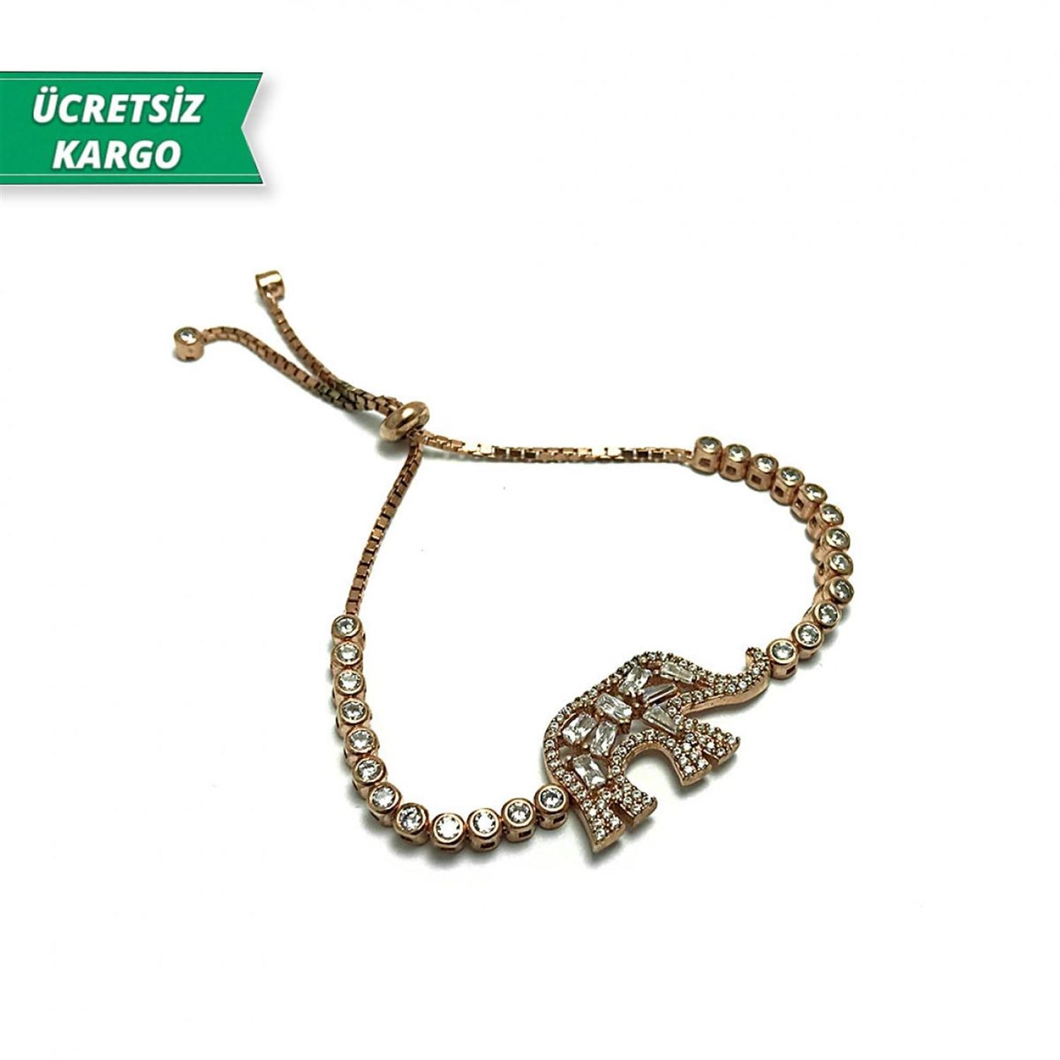 Fil Figürlü Model Zirkon Taşlı Rose Kaplama Bayan Gümüş Bileklik