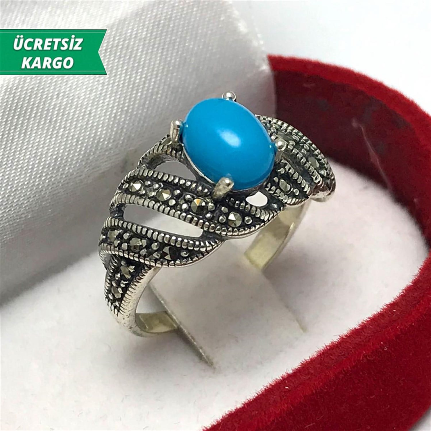 Firuze Taşlı Markazit Bayan Gümüş Yüzük