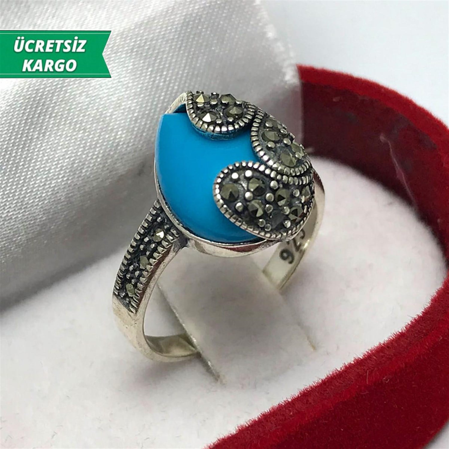 Firuze Taşlı Markazit Bayan Gümüş Yüzük