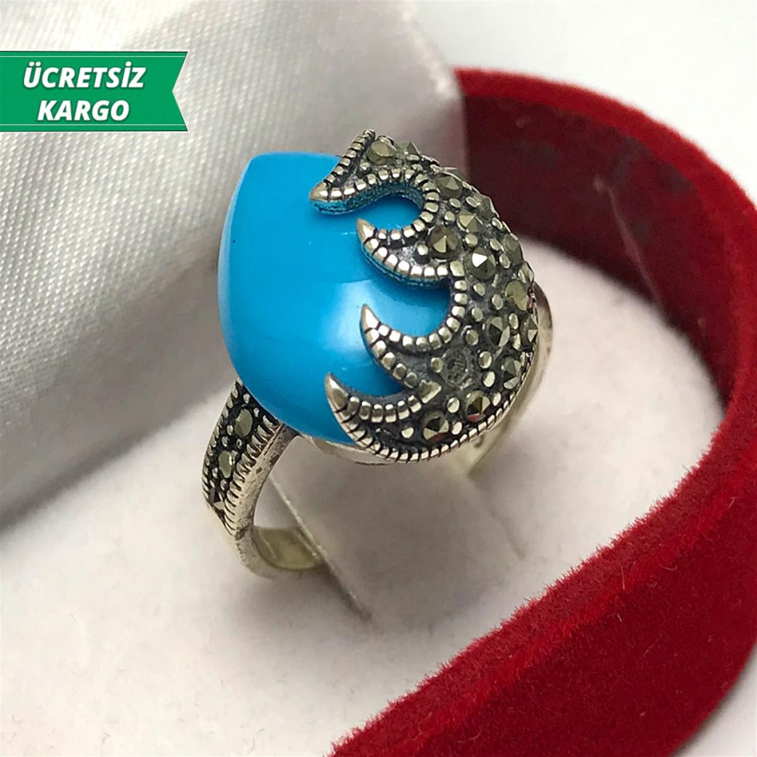 Firuze Taşlı Markazit Bayan Gümüş Yüzük