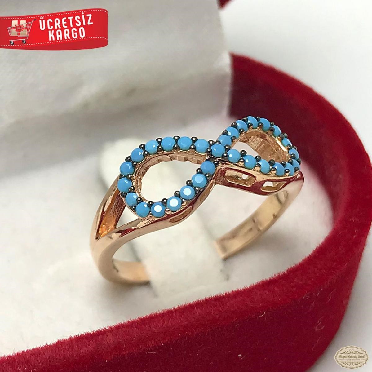 Firuze Taşlı Sonsuzluk Model Rozlu 925 Ayar Gümüş Yüzük 