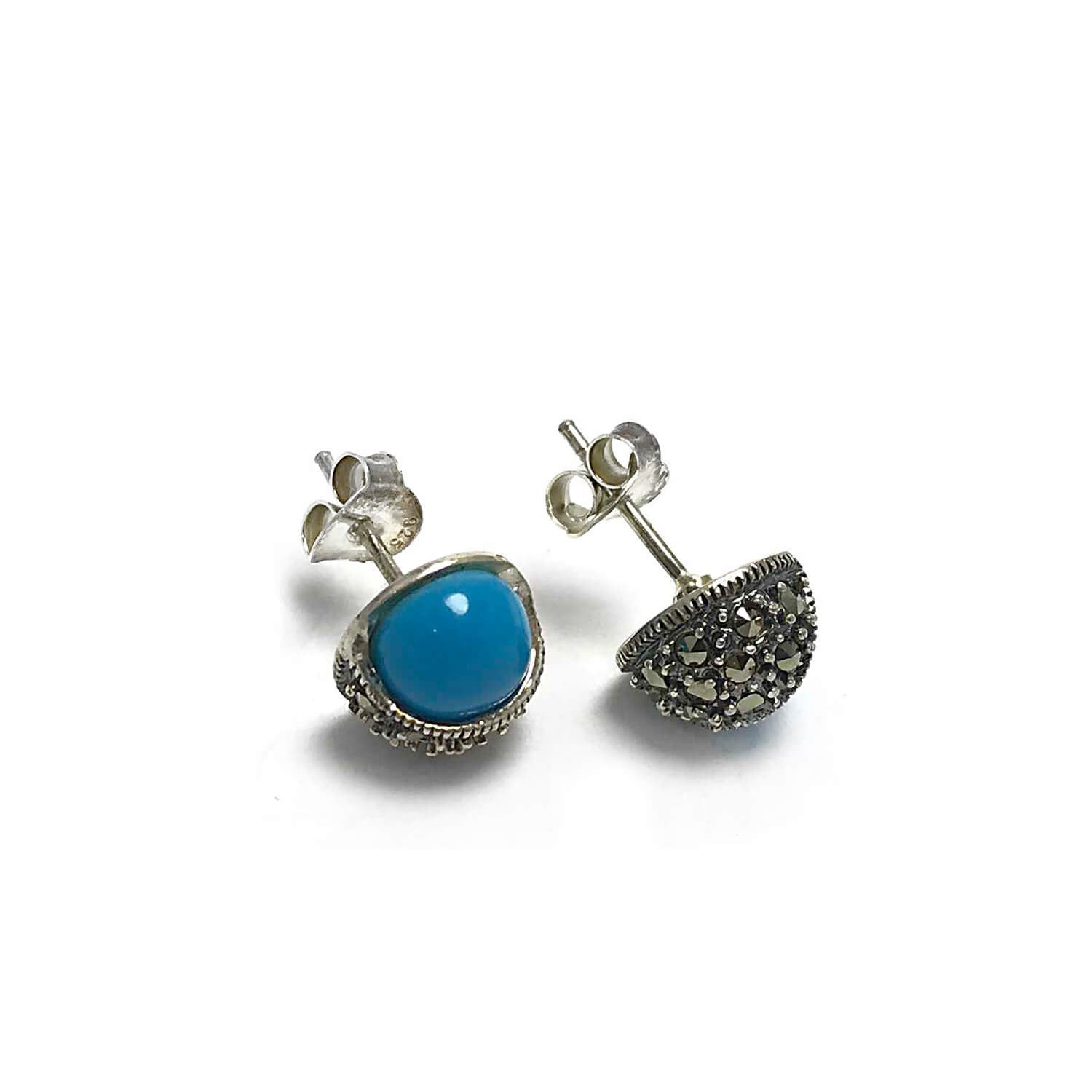 Firuze Taşlı Top Model 925 Ayar Markazit Gümüş Küpe