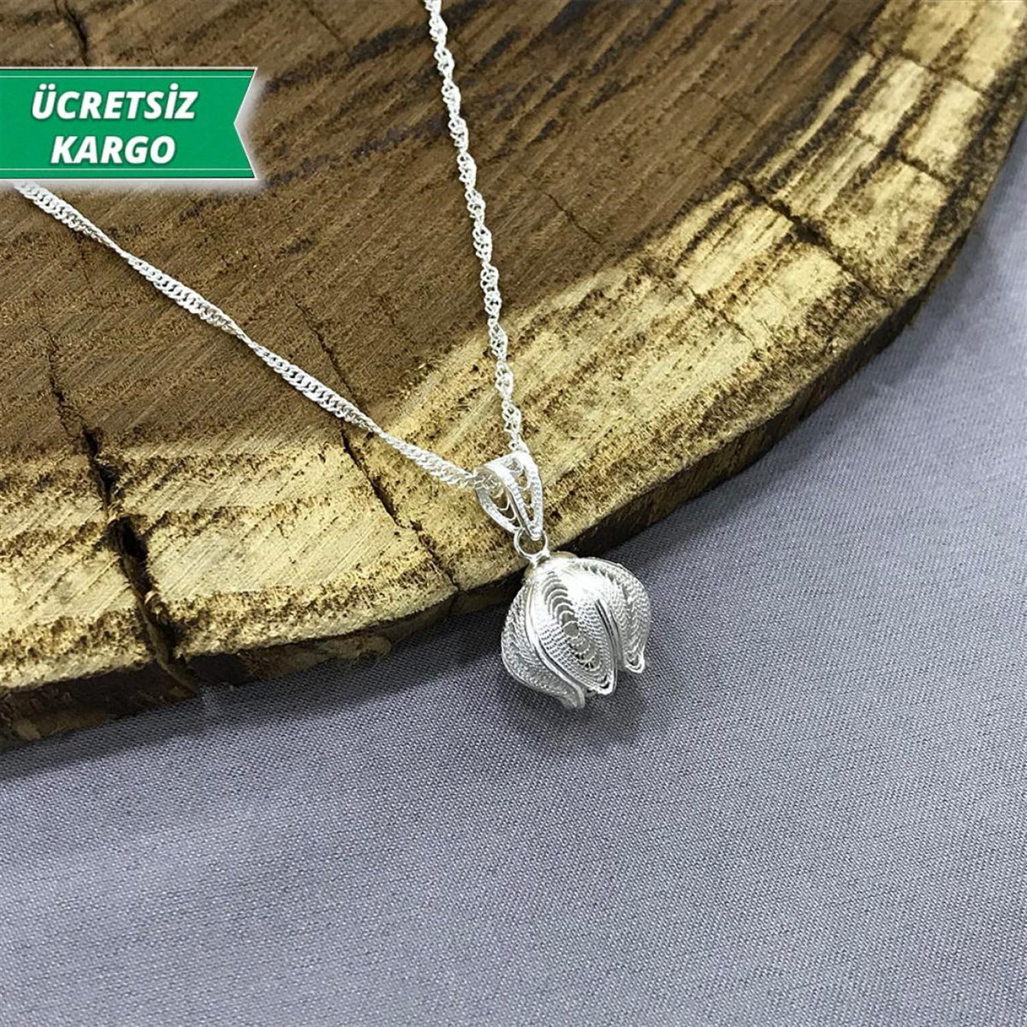 Gül Model Midyat Yöresel Telkari Gümüş Kolye Ucu