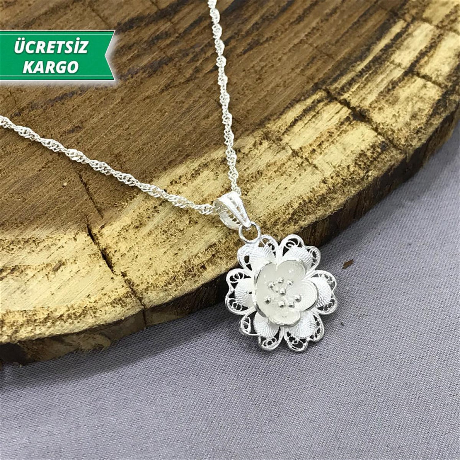 Gül Model Midyat Yöresel Telkari Gümüş Kolye Ucu