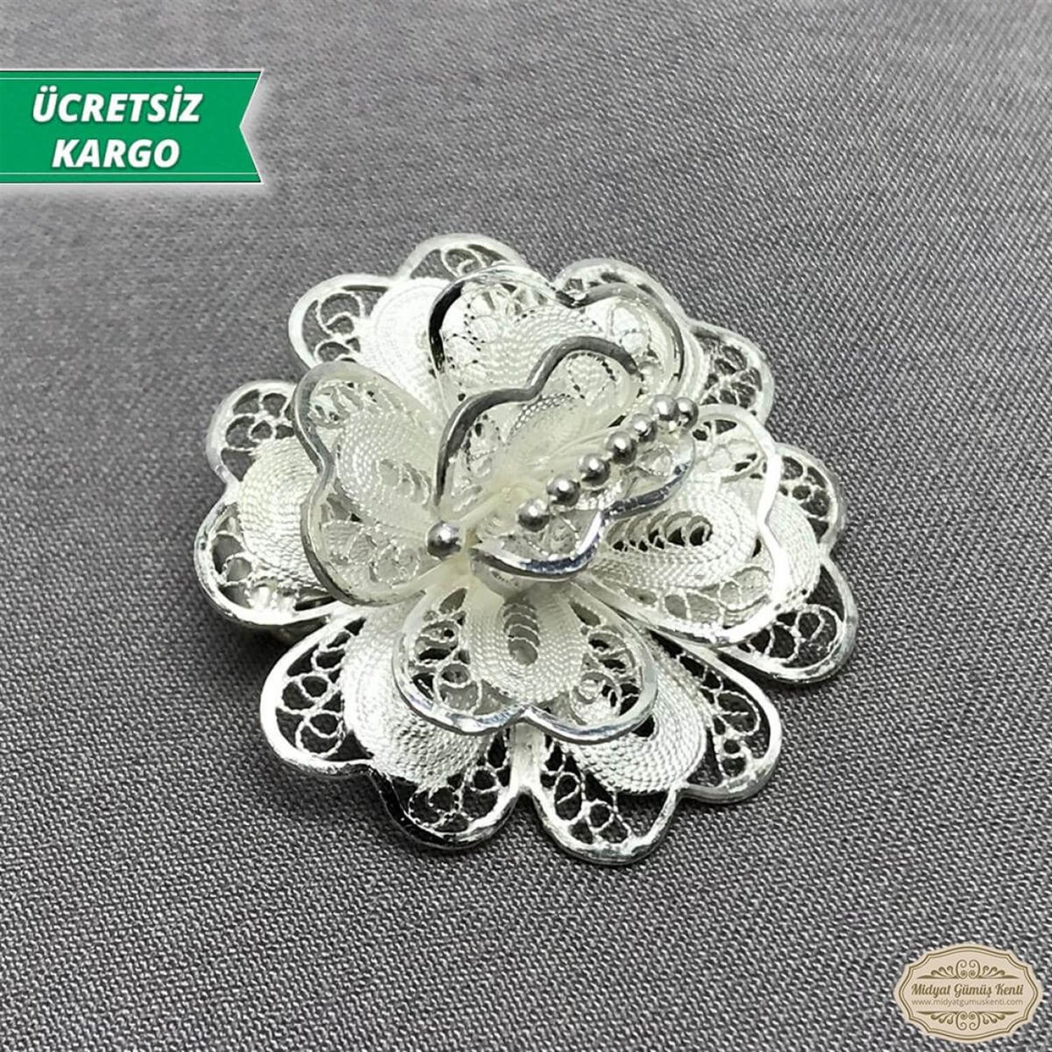 Gül Model Telkari Bayan Gümüş Broş