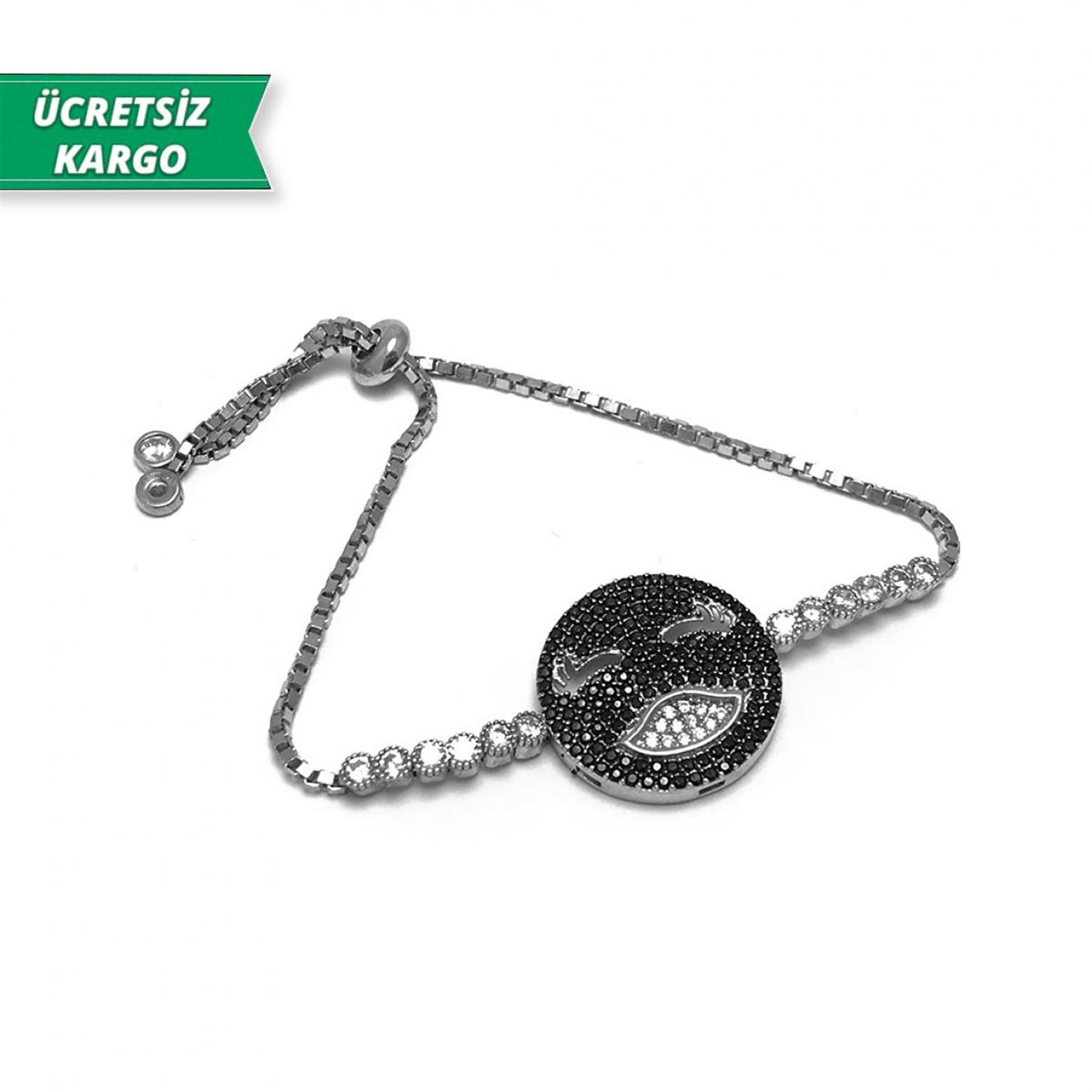 Gülen Emoji Model Mikro Taşlı Bayan Gümüş Bileklik
