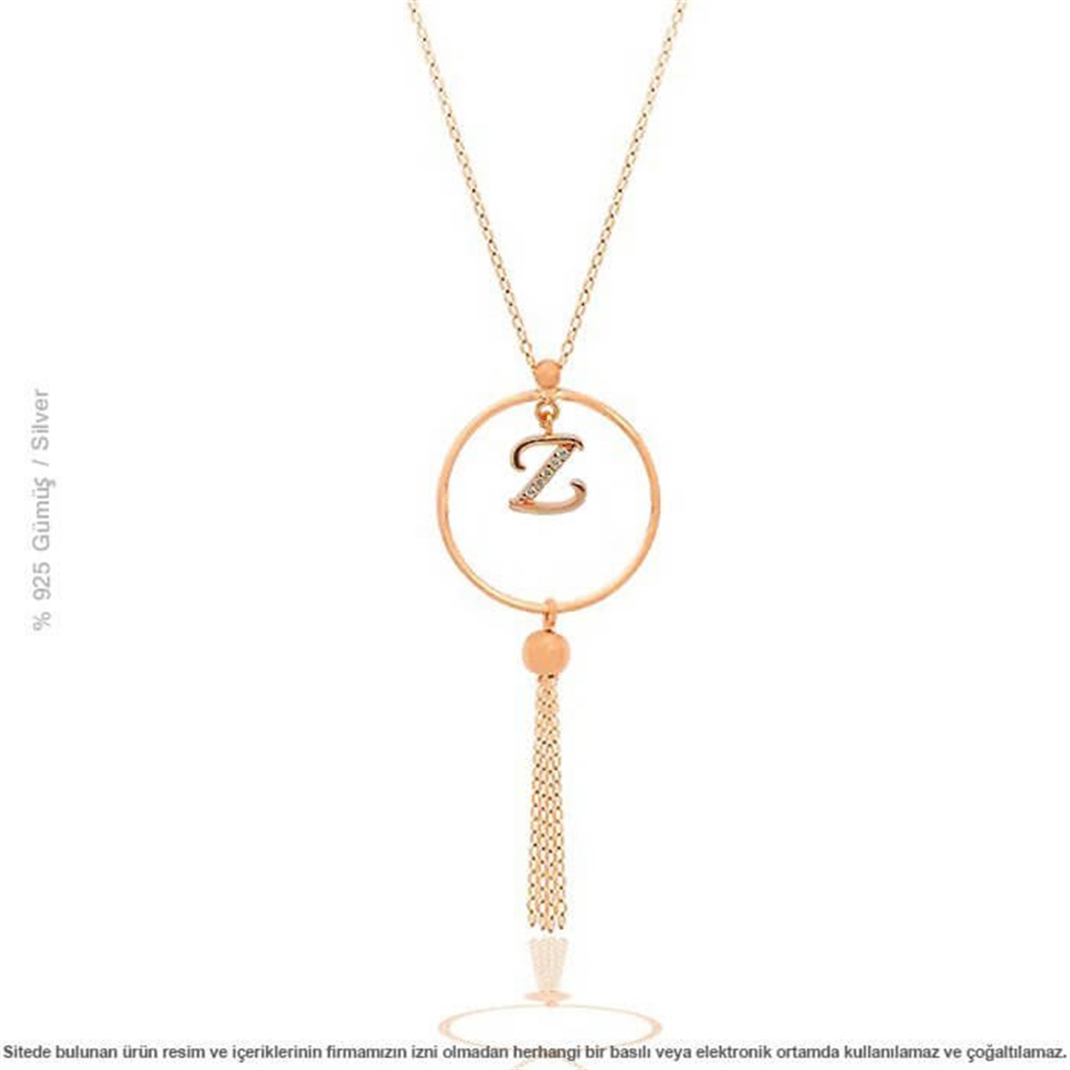 Gümüş Harfli Püsküllü Bayan Kolye