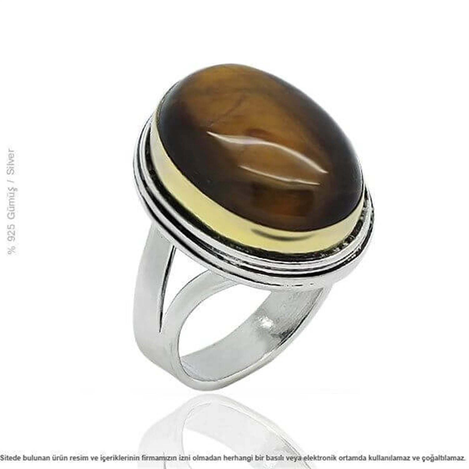 Gümüş Kaplan Gözü Taşlı Bayan Yüzük