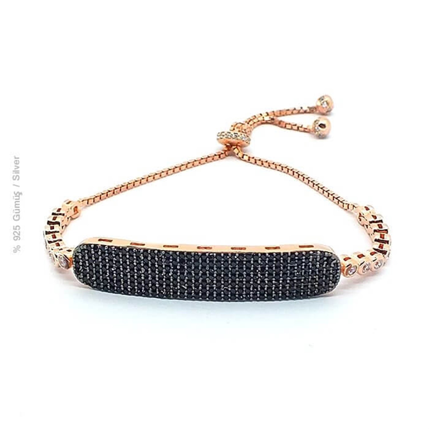 Gümüş Rose Siyah Taşlı Bayan Bileklik