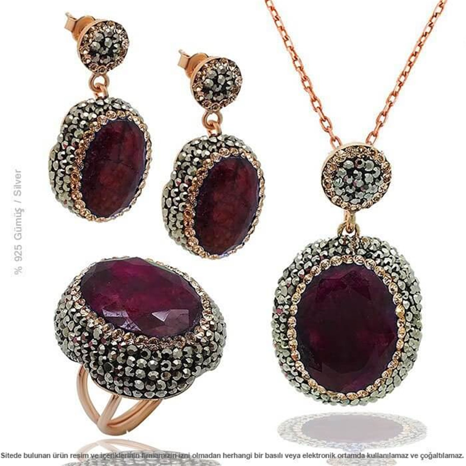 Gümüş Swarovski Kök Yakut Taşlı Set Takı