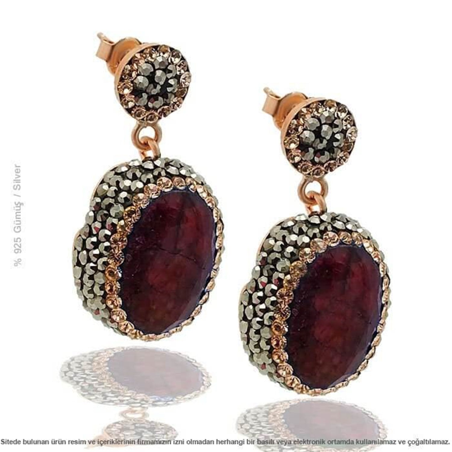 Gümüş Swarovski Taşlı Doğal Ametist Küpe