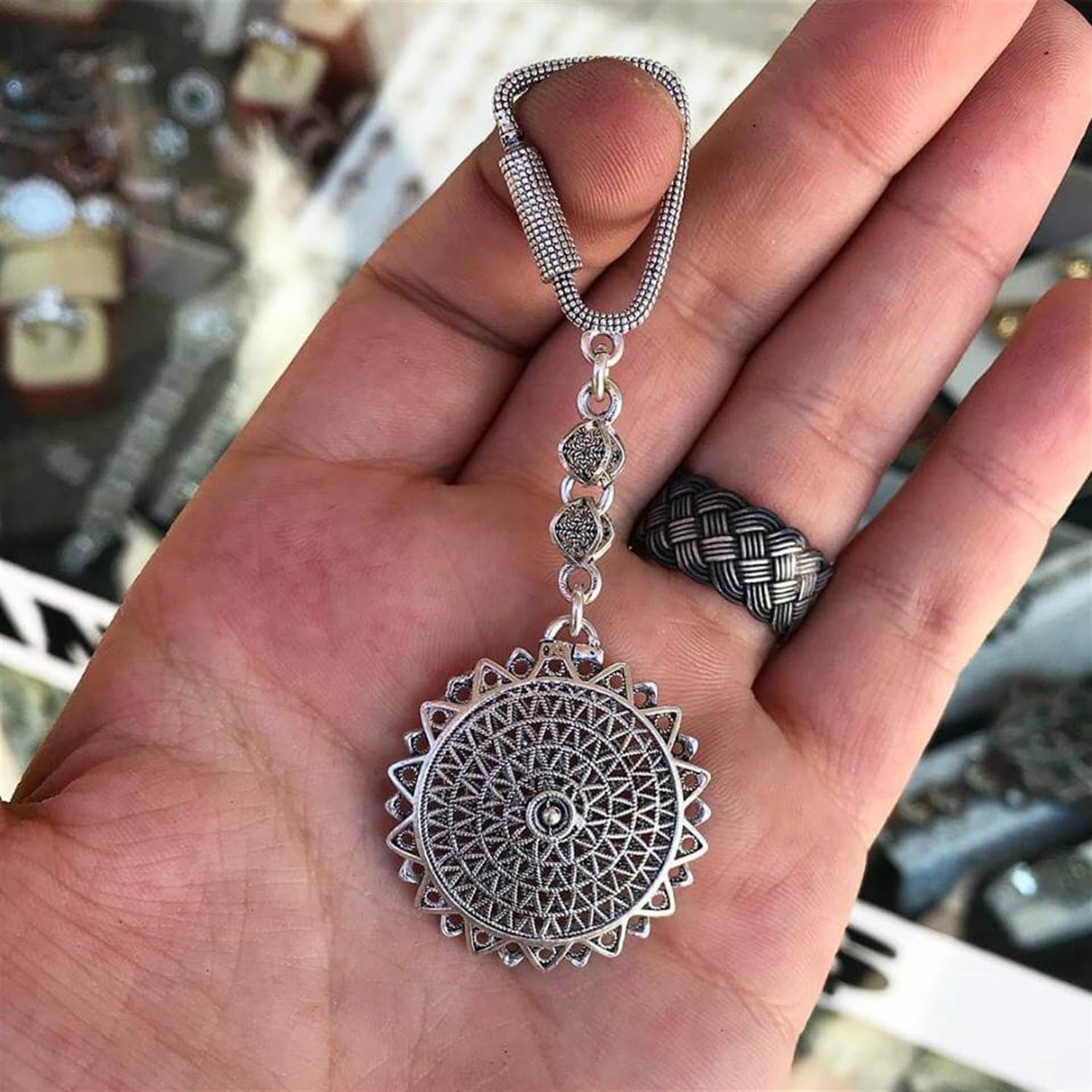 Güneş Model 925 Ayar Telkari Gümüş Anahtarlık