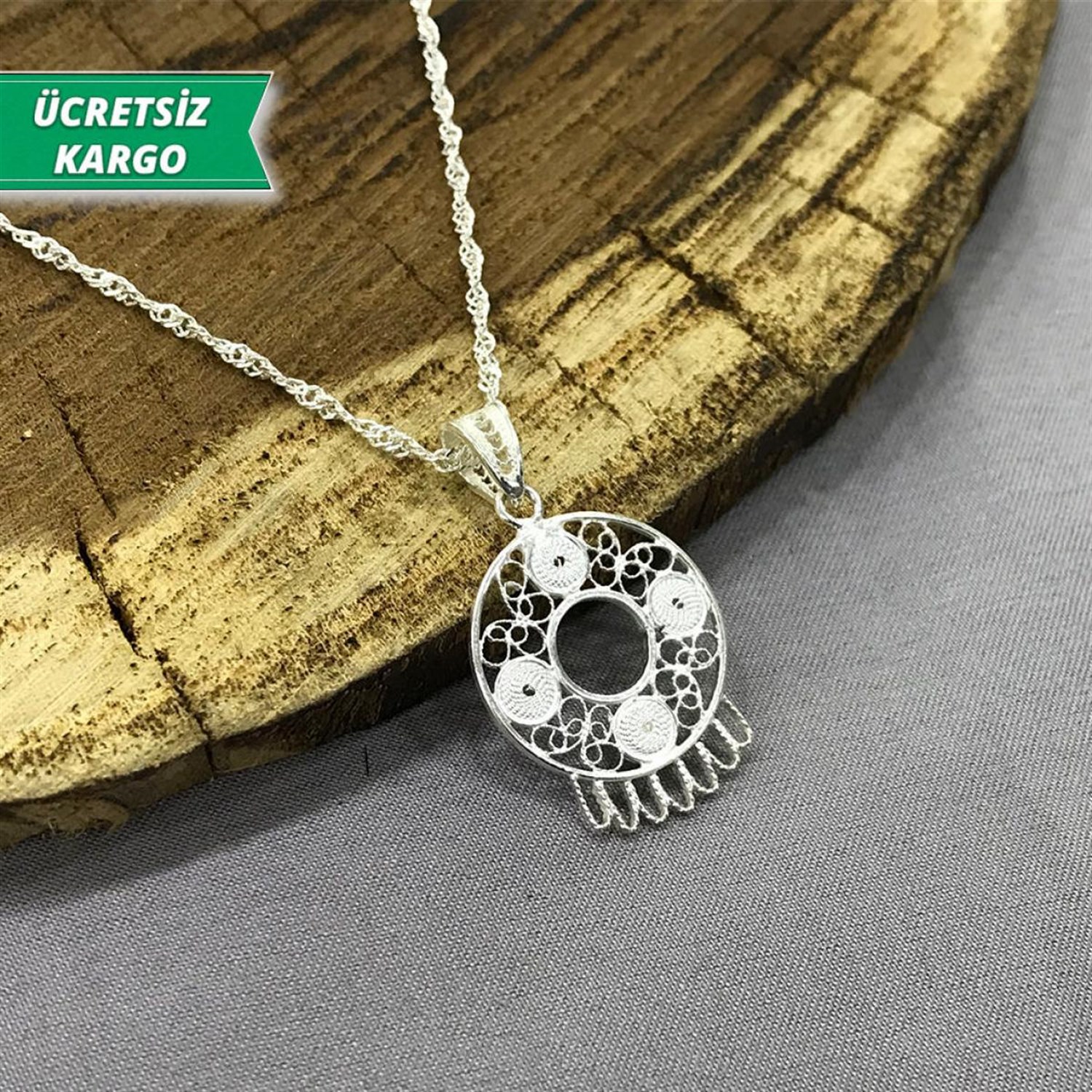 Halka Model Midyat Yöresel Telkari Gümüş Kolye Ucu