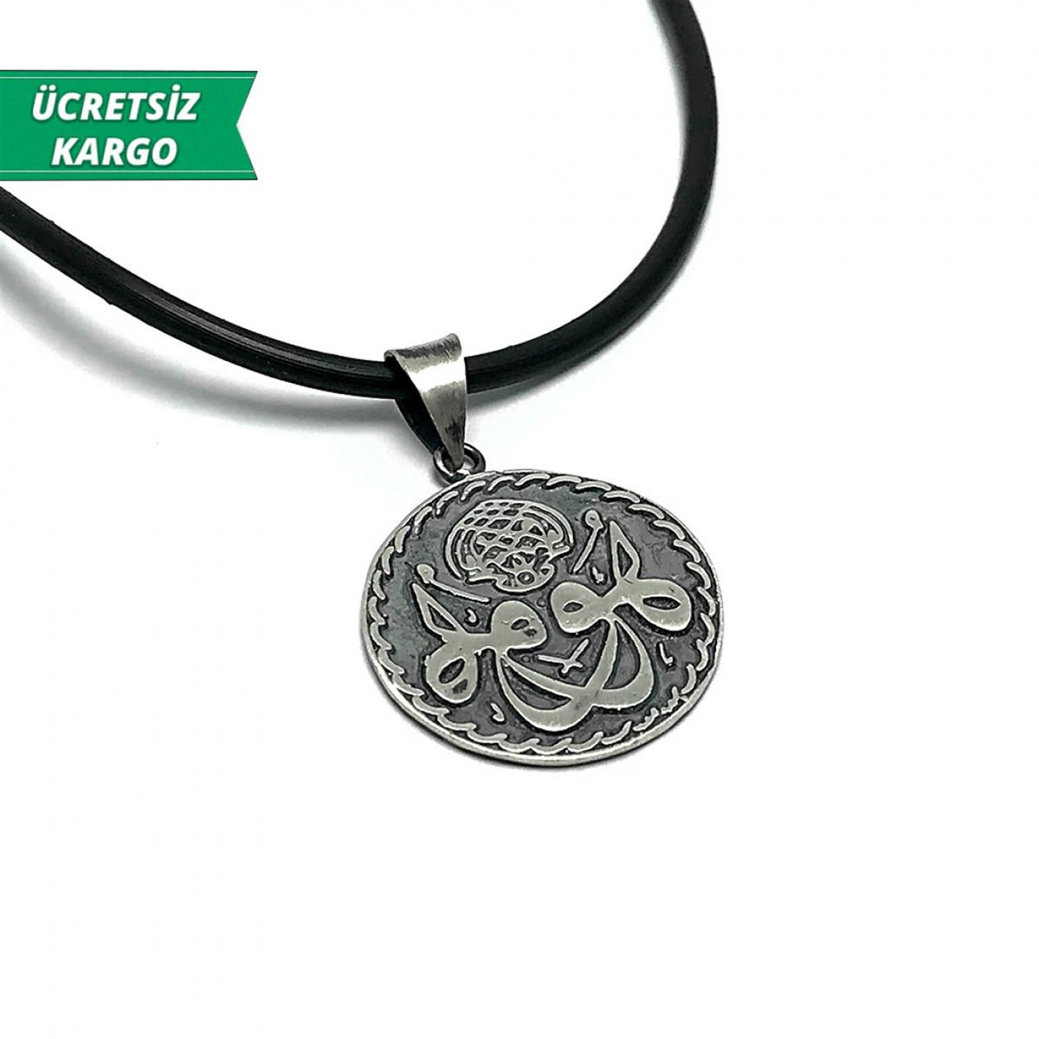 Huu Yazılı Kare Model Erkek Bayan Gümüş Kolye Ucu