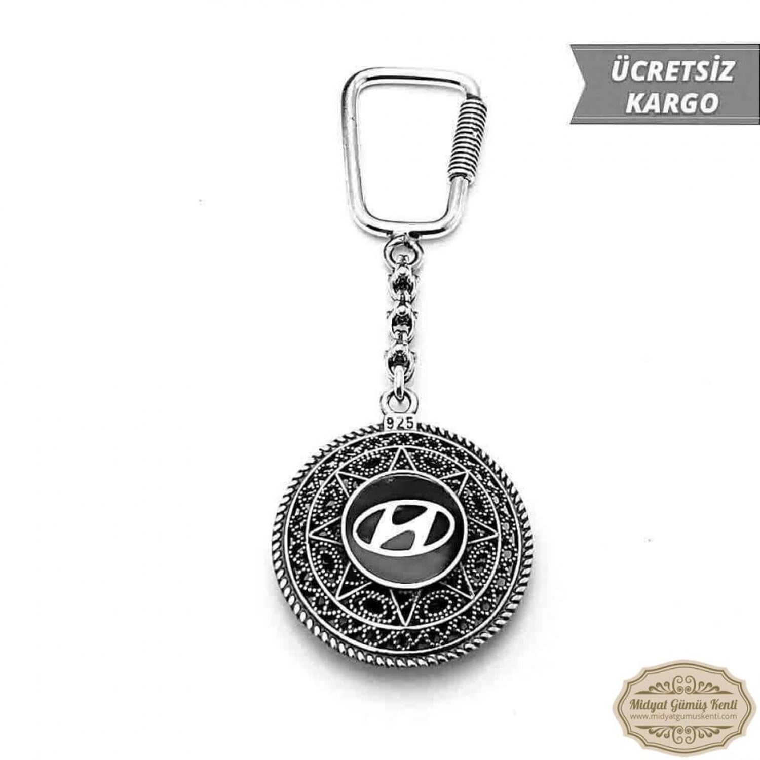 Hyundai Amblemli 925 Ayar Midyat Gümüş Anahtarlık
