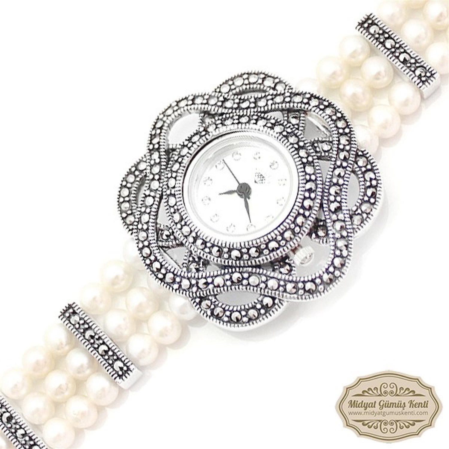 inci Taşlı Çiçek Model Bayan Gümüş Kol Saati